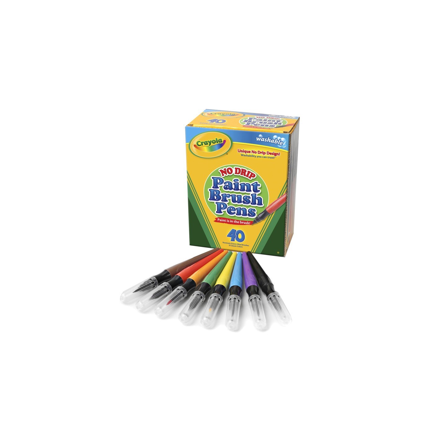 Crayola® No-Drip Washable Paint Brush Pens, 8 Assorted Colors, 40 Count