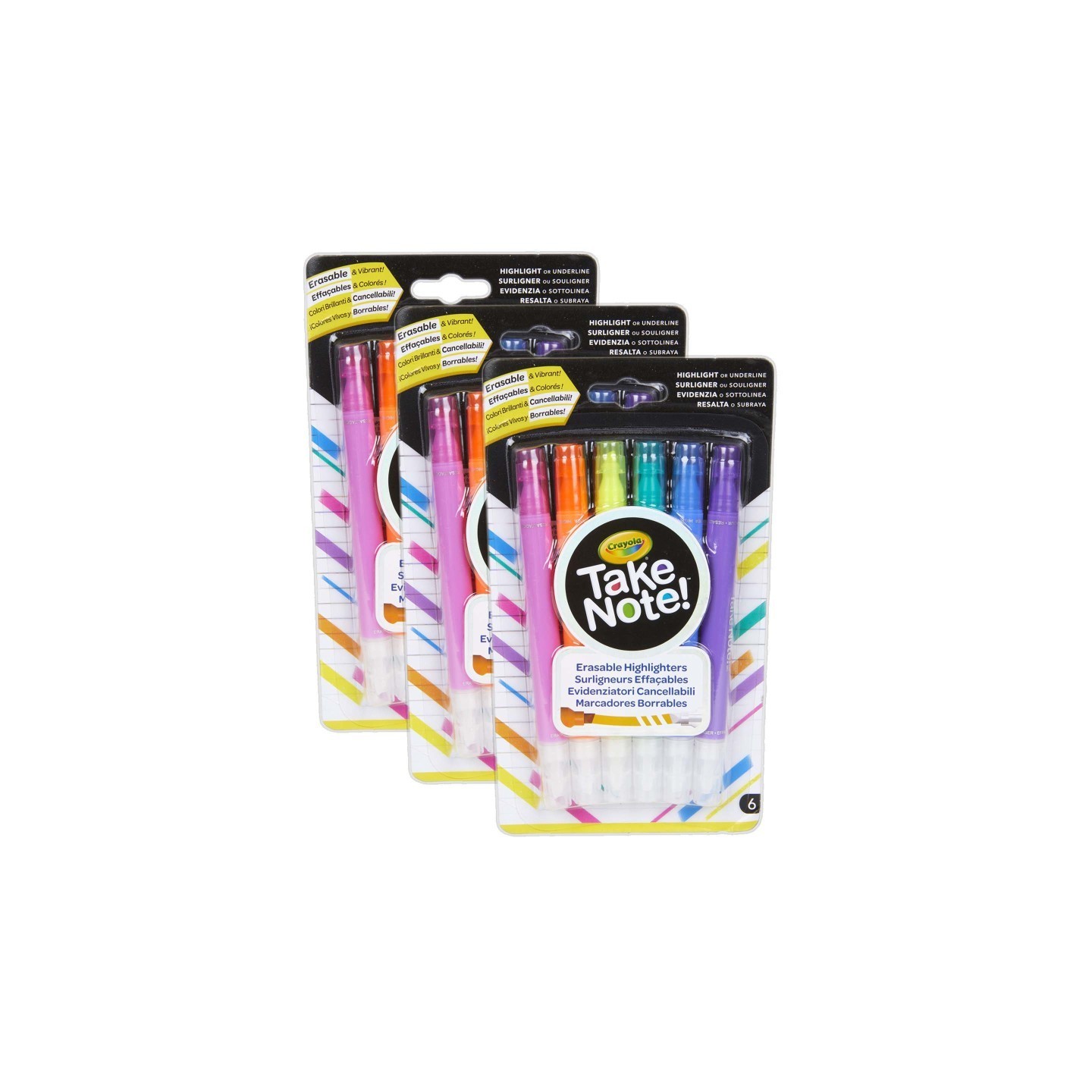 Crayola® Take Note! Erasable Highlighters, 6 Per Pack, 3 Packs
