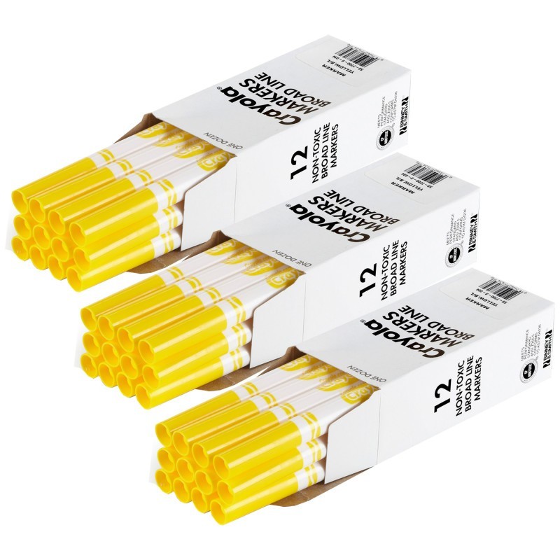 Crayola® Bulk Markers, Conical Tip, Yellow, 12 Per Pack, 3 Packs