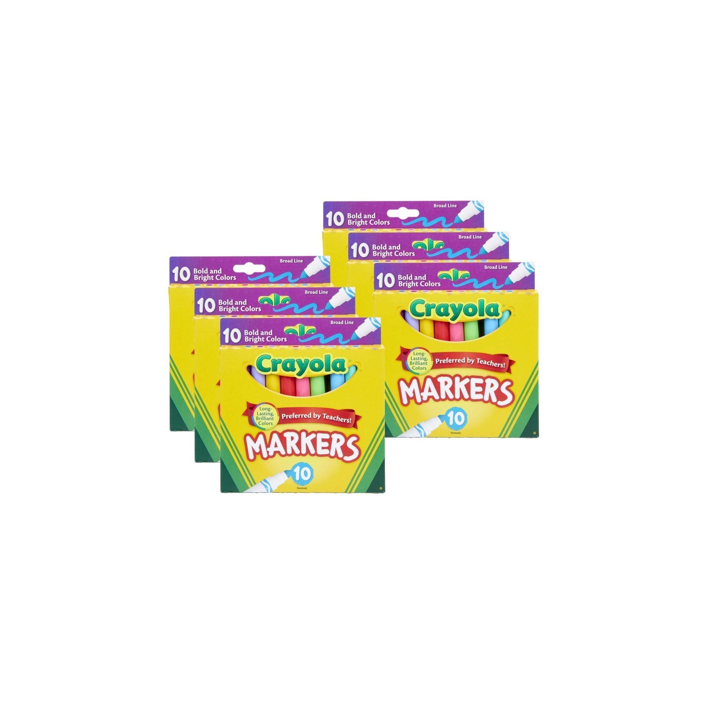 Crayola® Broad Line Markers, Bold & Bright Colors, 10 Per Pack, 6 Packs