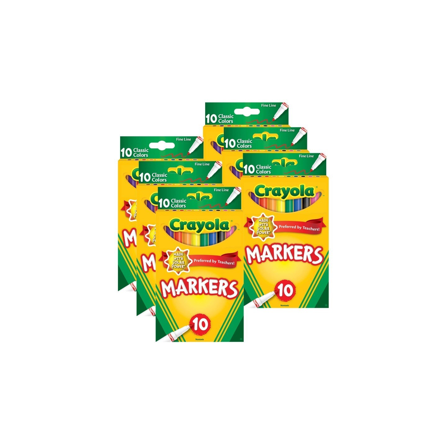 Crayola® Fine Line Markers, Classic Colors, 10 Per Pack, 6 Packs