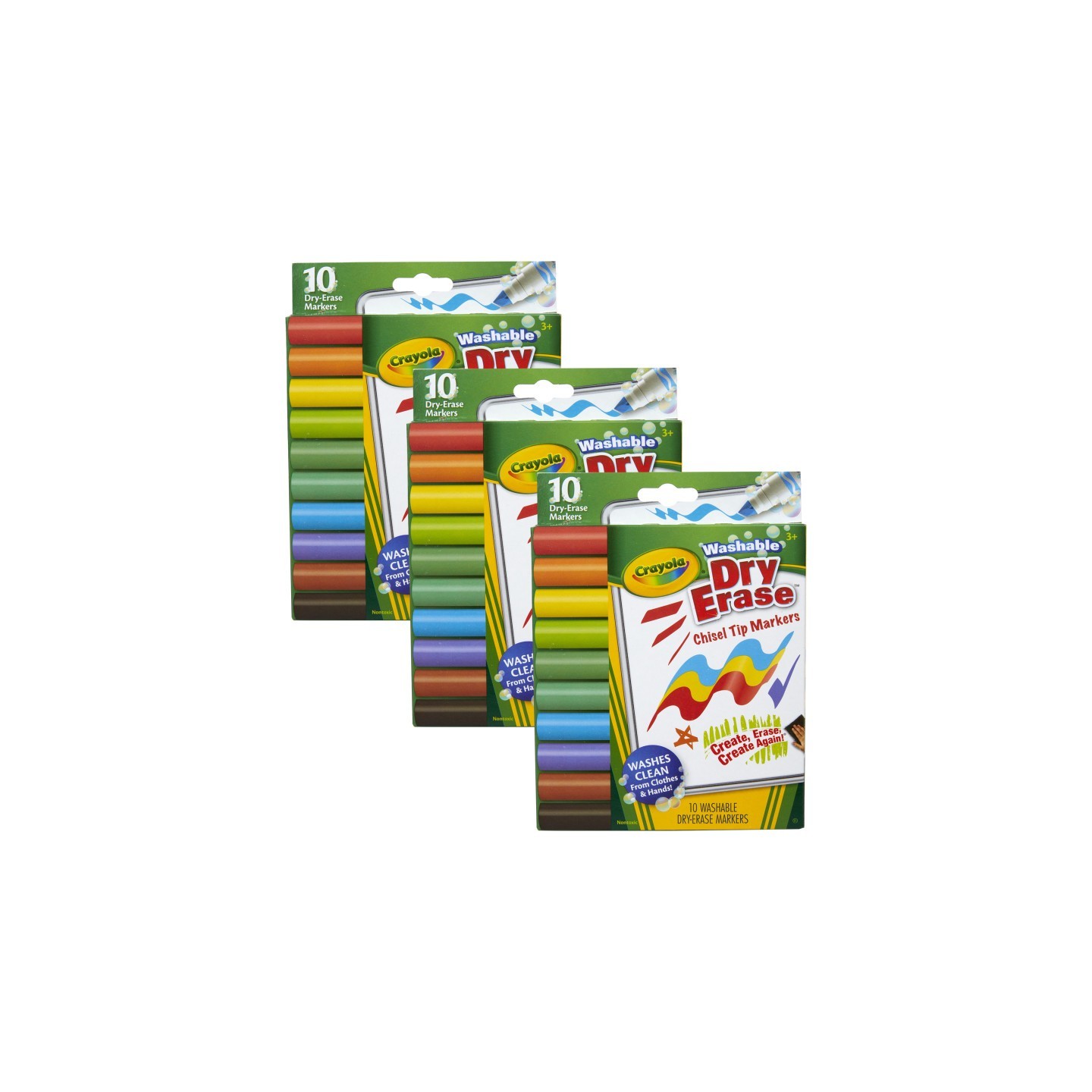 Crayola® Washable Dura-Wedge Tip Dry Erase Markers, 10 Per Pack, 3 Packs