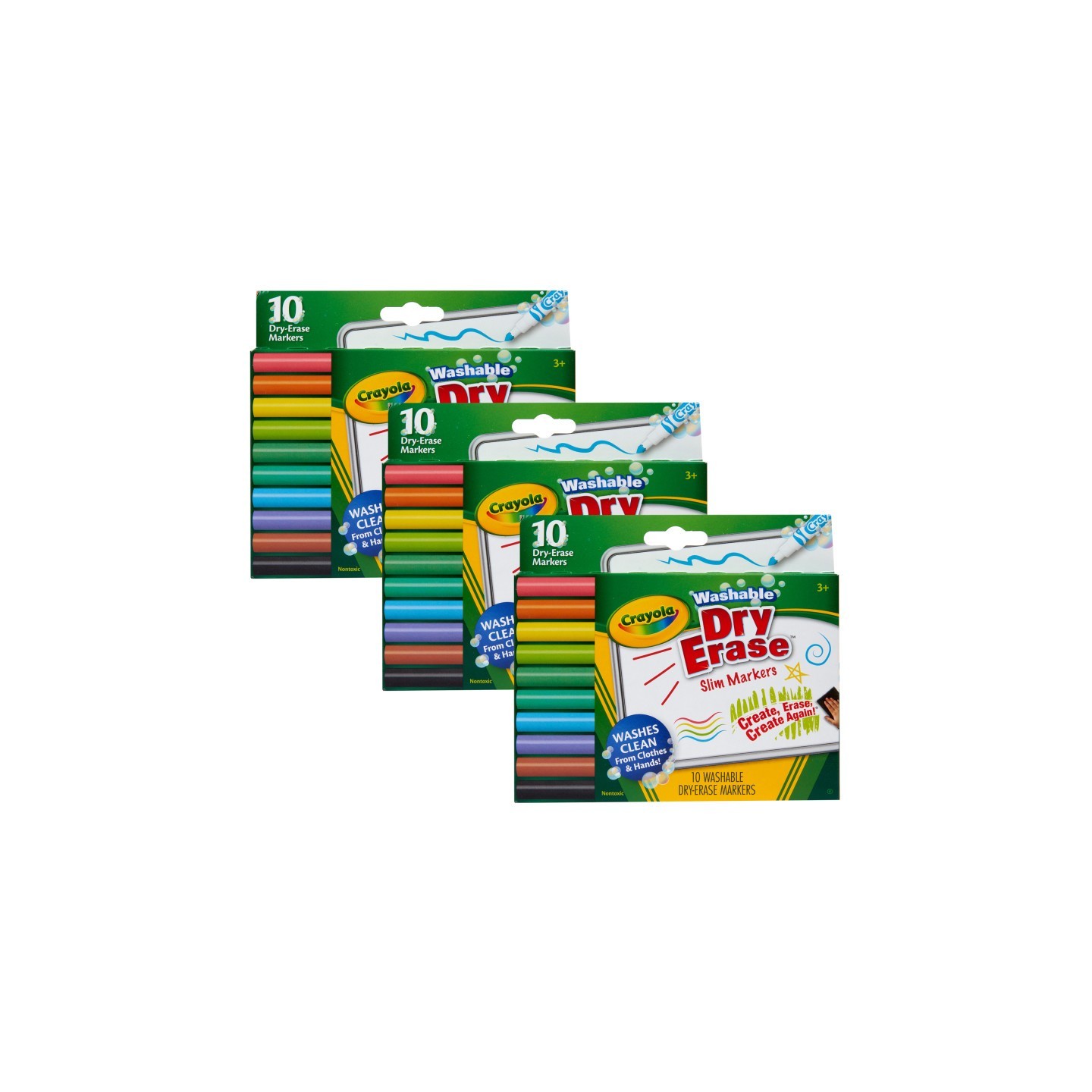 Crayola® Washable Slim Dry Erase Markers, 10 Per Pack, 3 Packs