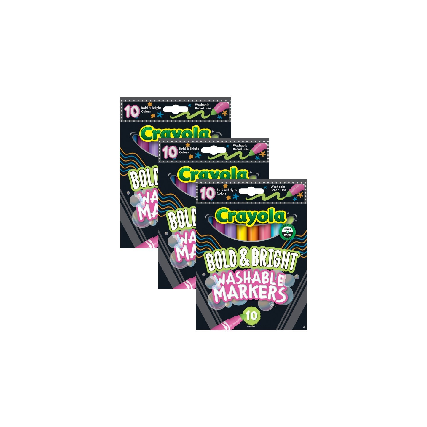 Crayola® Bold & Bright Washable Broadline Markers, 10 Per Pack, 3 Packs