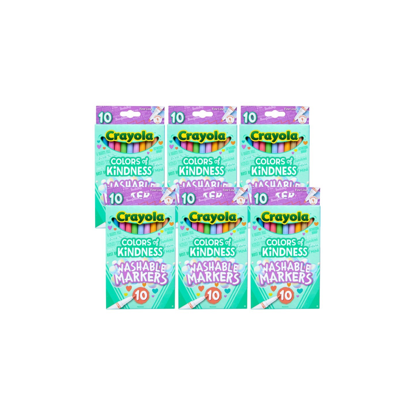 Crayola® Colors of Kindness Fine Line Washable Markers, 10 Per Pack, 6 Packs