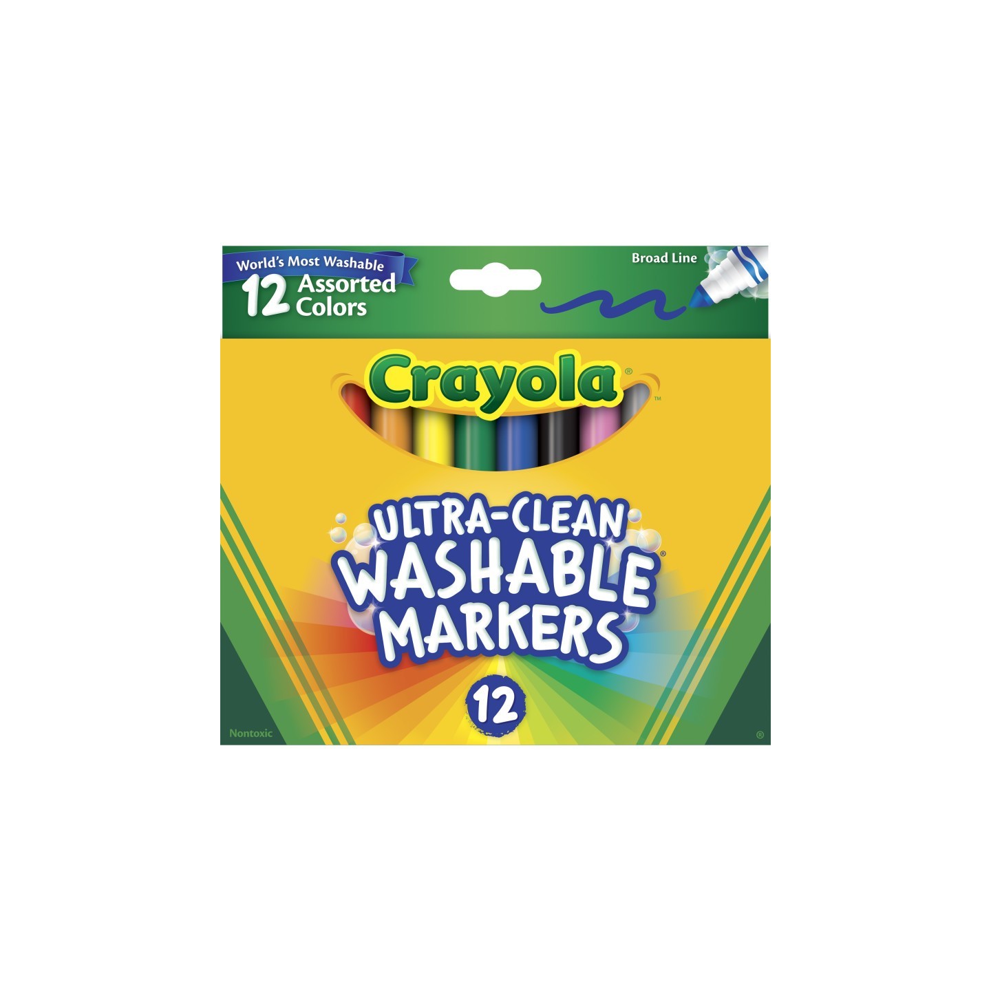 Crayola® Ultra-Clean Markers, Broad Line, Assorted Colors, 12 Count