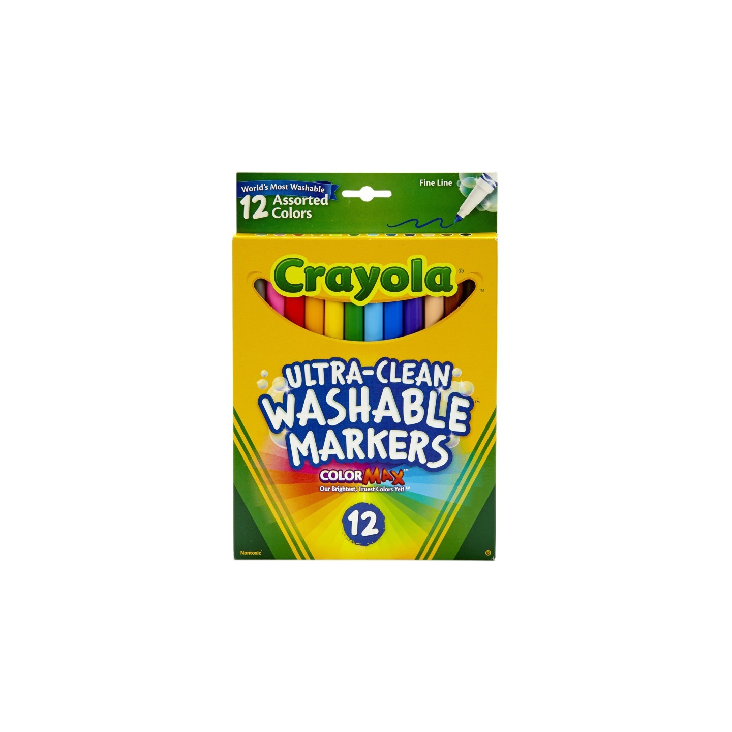 Crayola® Ultra-Clean Markers, Fine Line, Assorted Colors, 12 Count