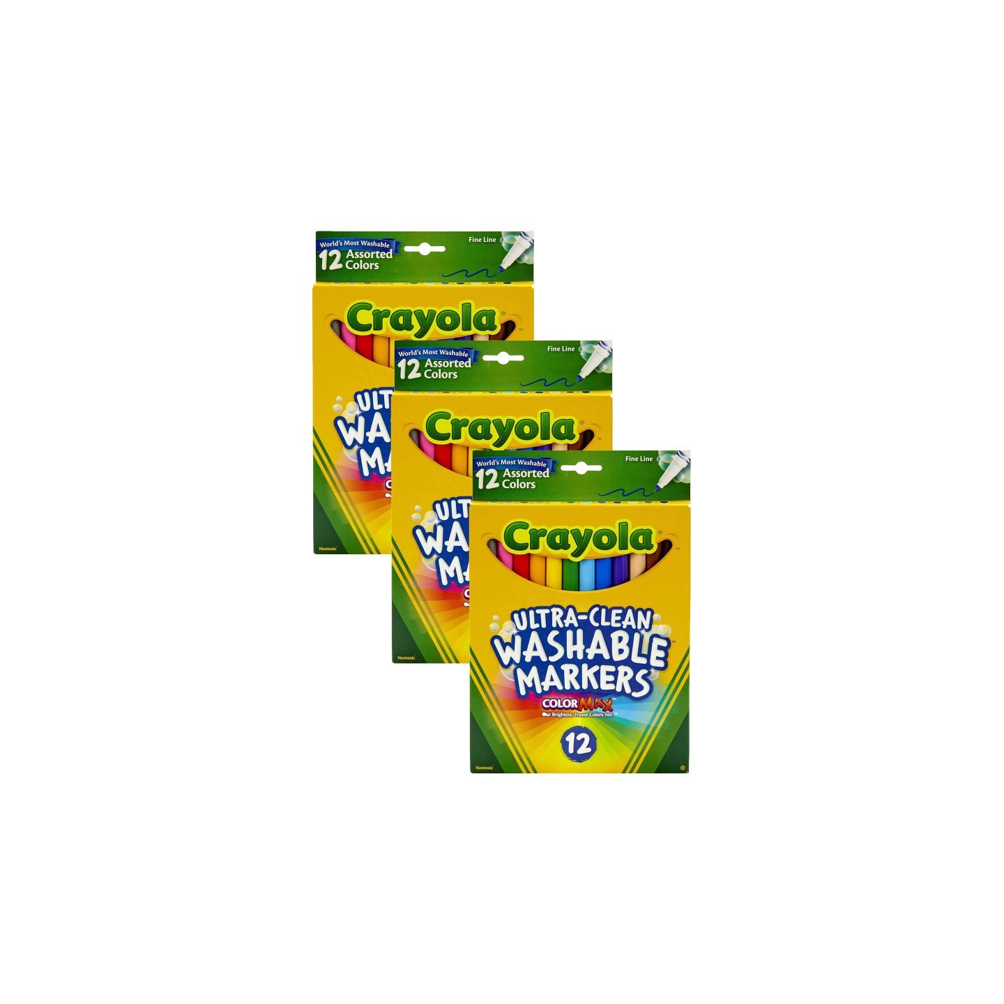 Crayola® Ultra-Clean Markers, Fine Line, Assorted Colors, 12 Per Box, 3 Boxes