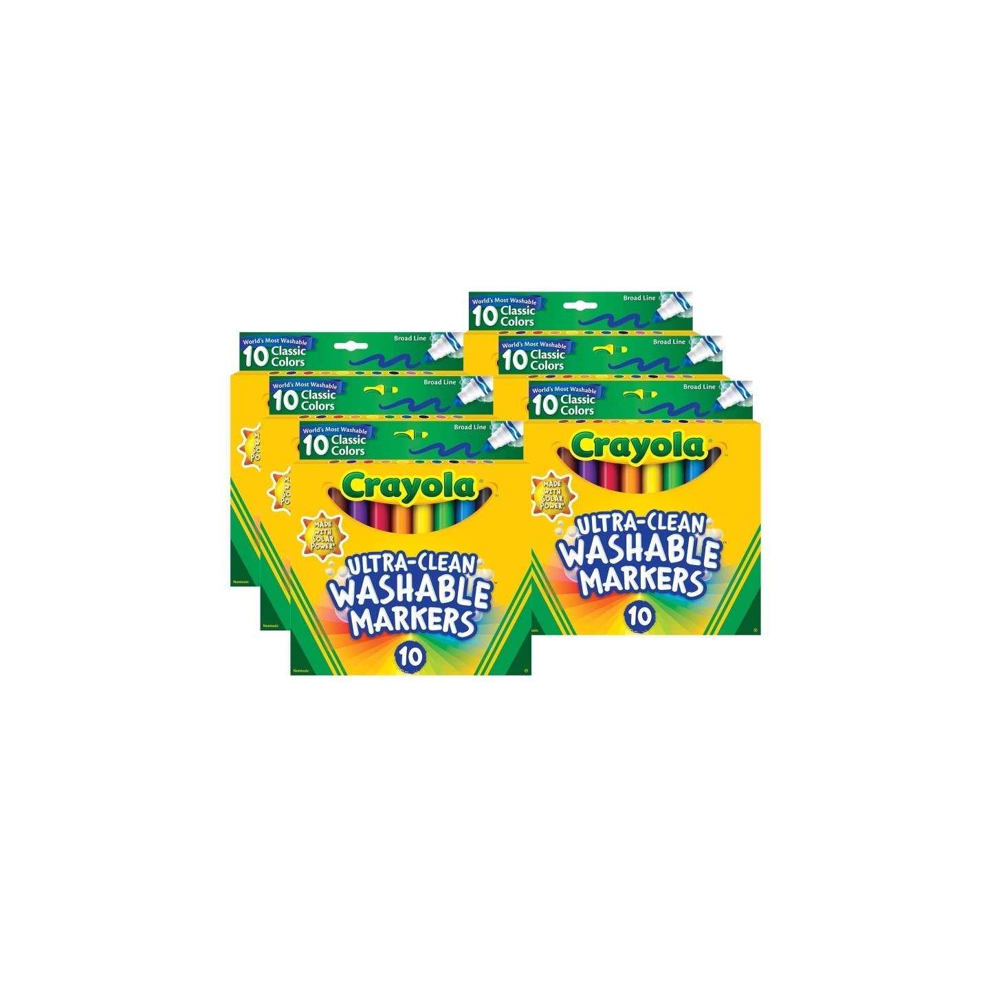 Crayola® Ultra-Clean Markers, Broad Line, Classic Colors, 10 Per Pack, 6 Packs