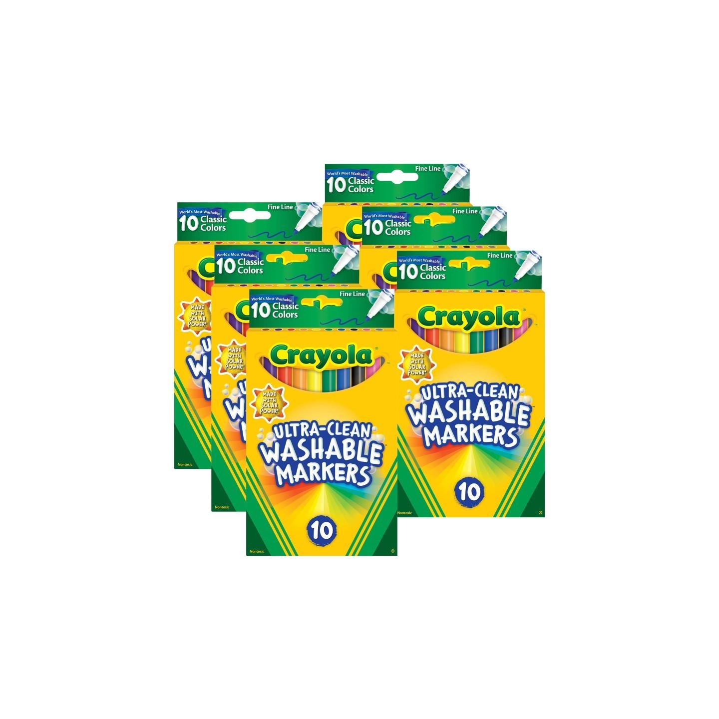 Crayola® Ultra-Clean Markers, Fine Line, Classic Colors, 10 Per Pack, 6 Packs