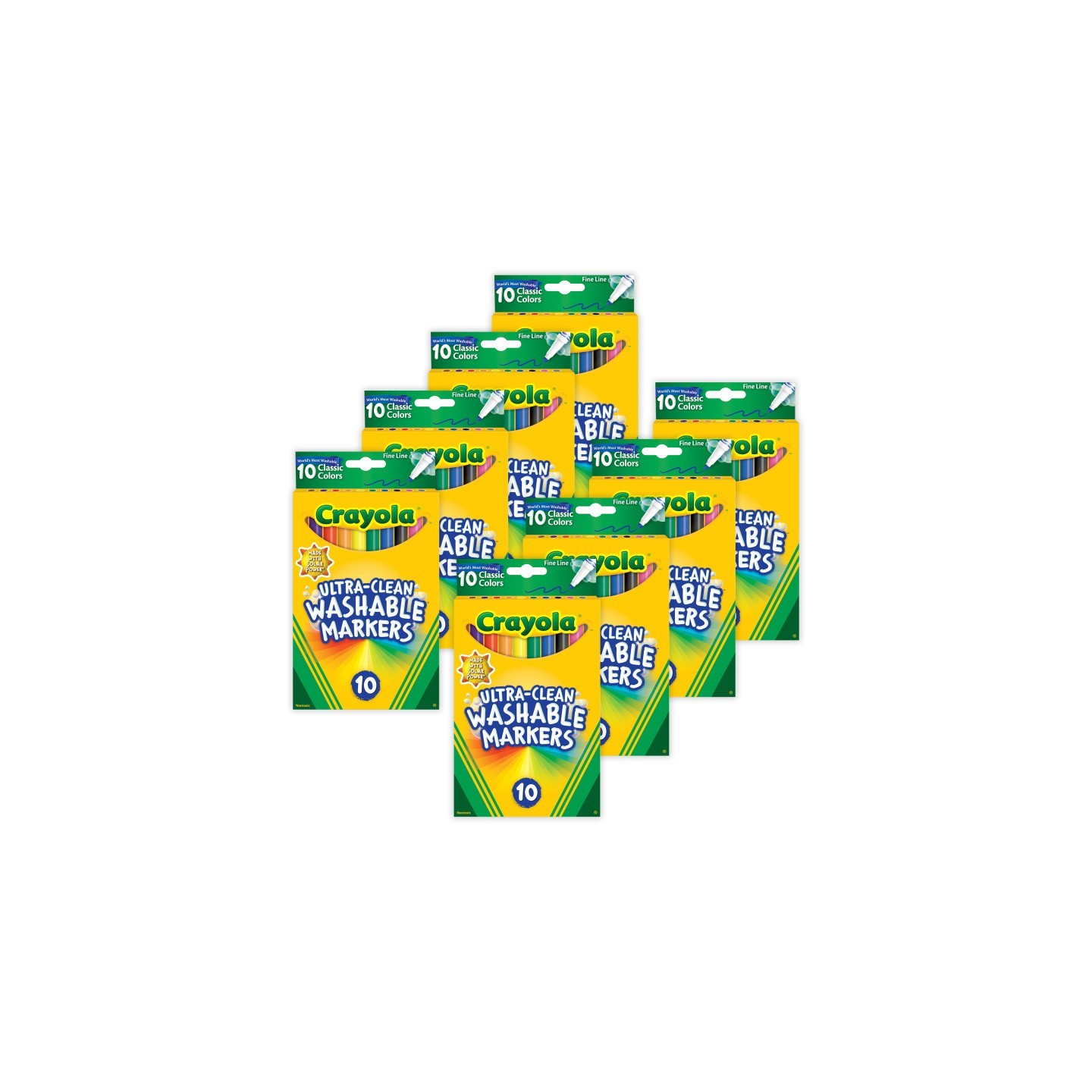 Crayola® Ultra-Clean Markers, Fine Line, Classic Colors, 10 Per Pack, 8 Packs