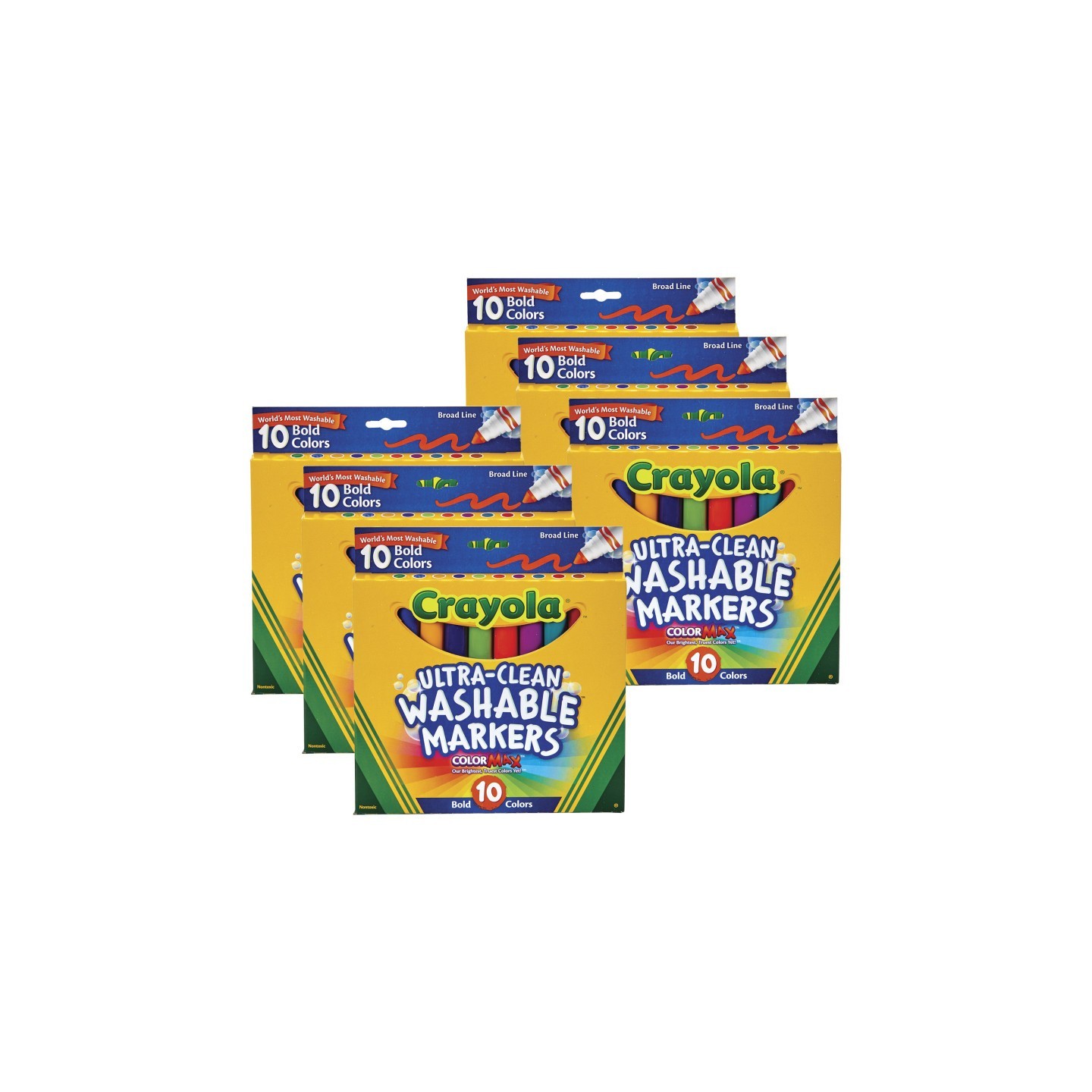 Crayola® Ultra-Clean Washable® Bold, Broad Line, Color Max Markers, 10 Per Pack, 6 Packs