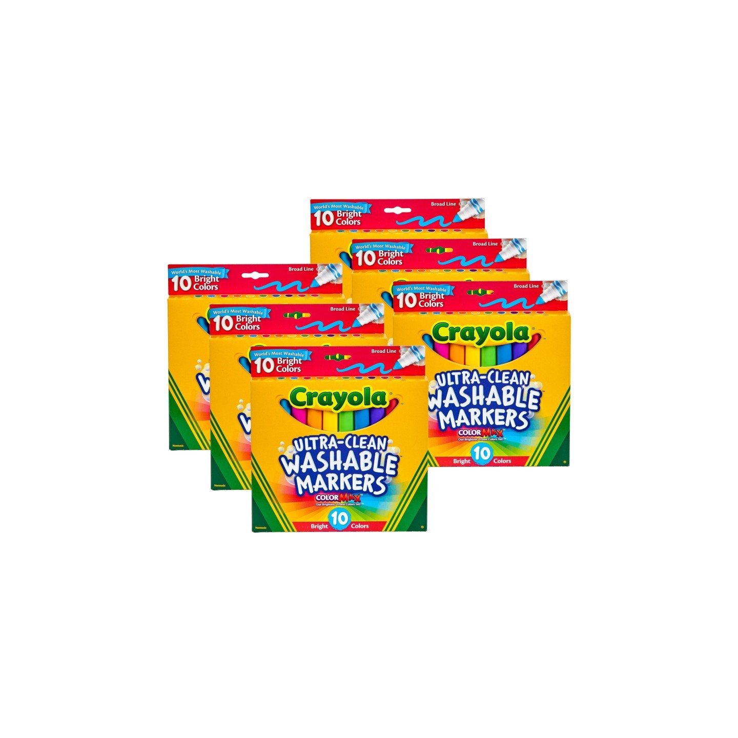 Crayola® Ultra-Clean Washable Bright, Broad Line, Color Max Markers, 10 Per Pack, 6 Packs