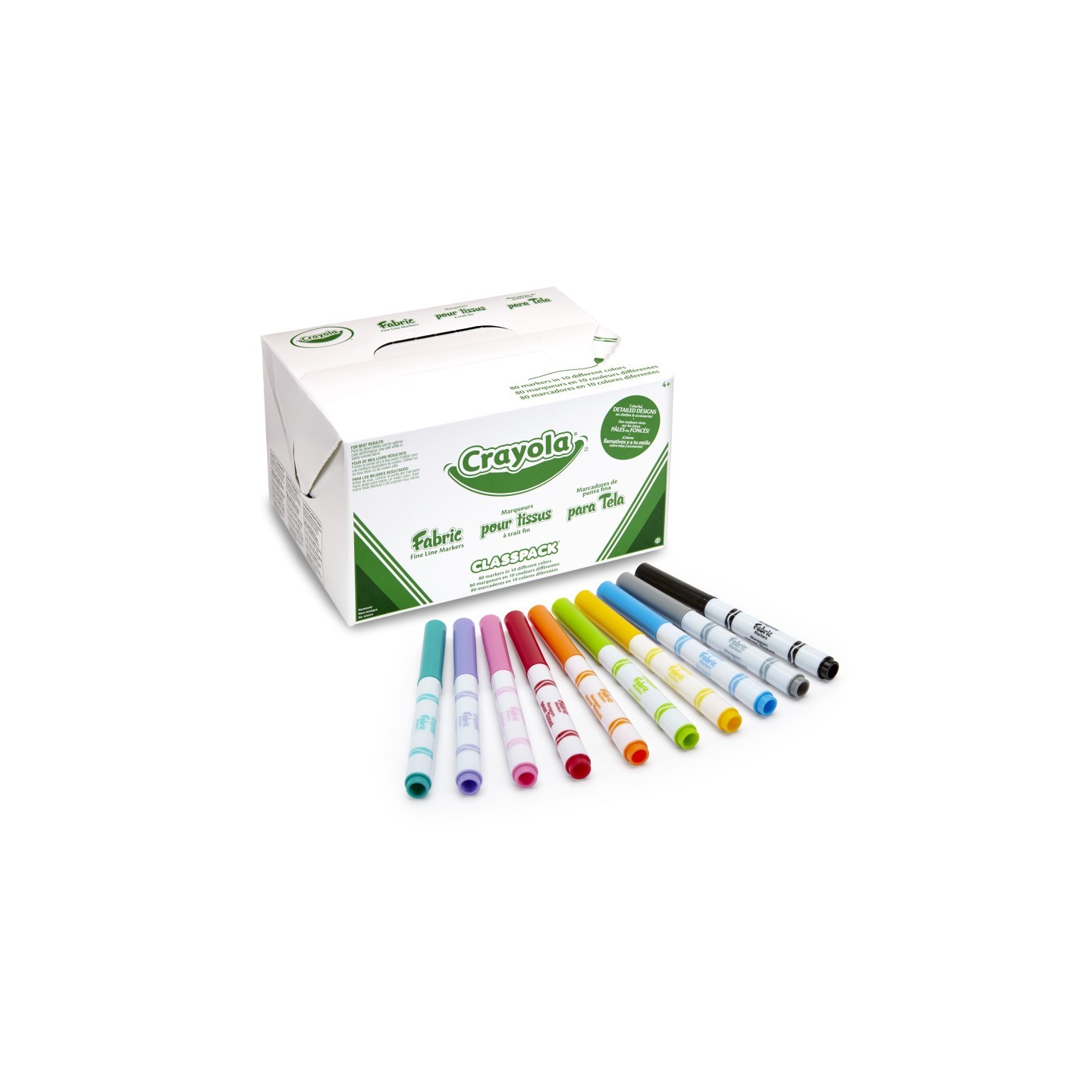 Crayola® Fabric Markers, Fine Line, 10 Colors, 80 Count
