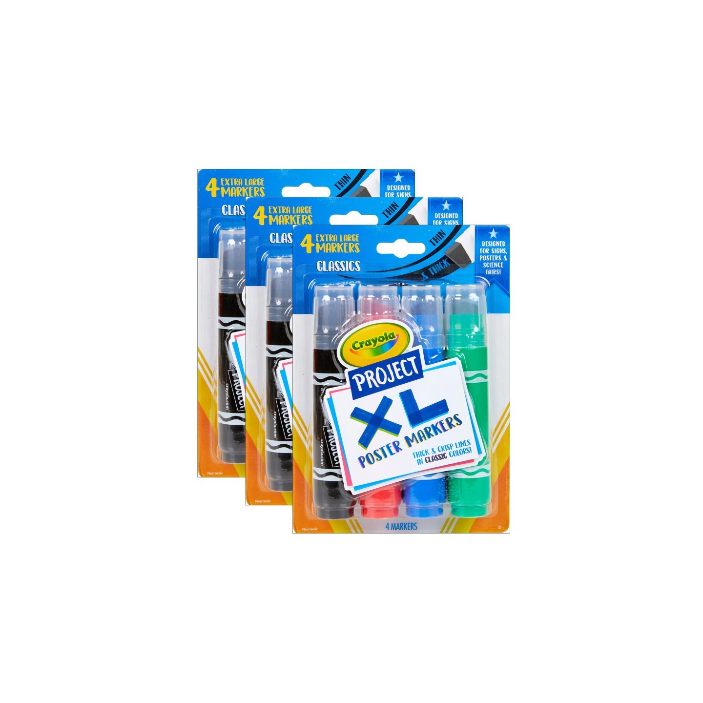 Crayola® Project XL Poster Markers, Classic, 4 Per Pack, 3 Packs