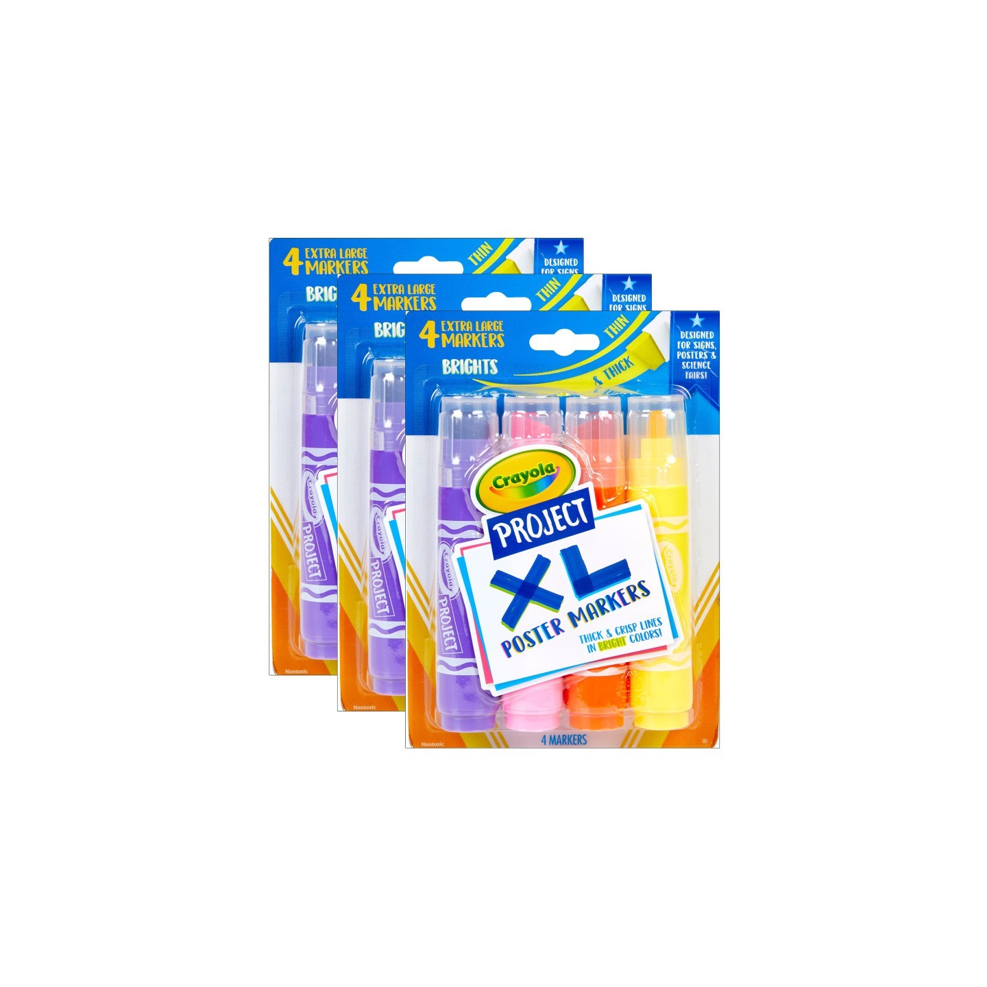 Crayola® Project XL Poster Markers, Bold & Bright, 4 Per Pack, 3 Packs