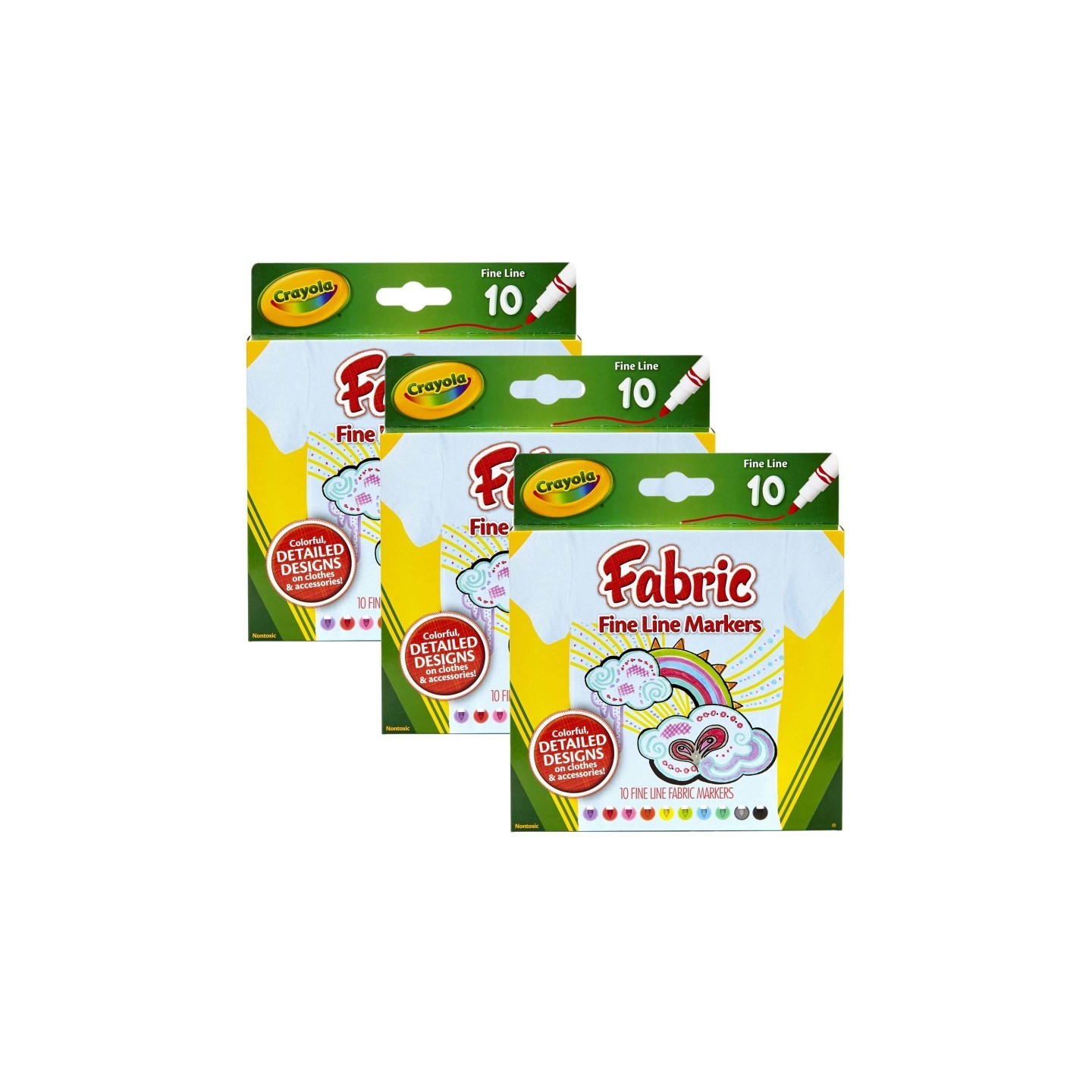 Crayola® Fabric Markers, Fine Line, 10 Per Box, 3 Boxes