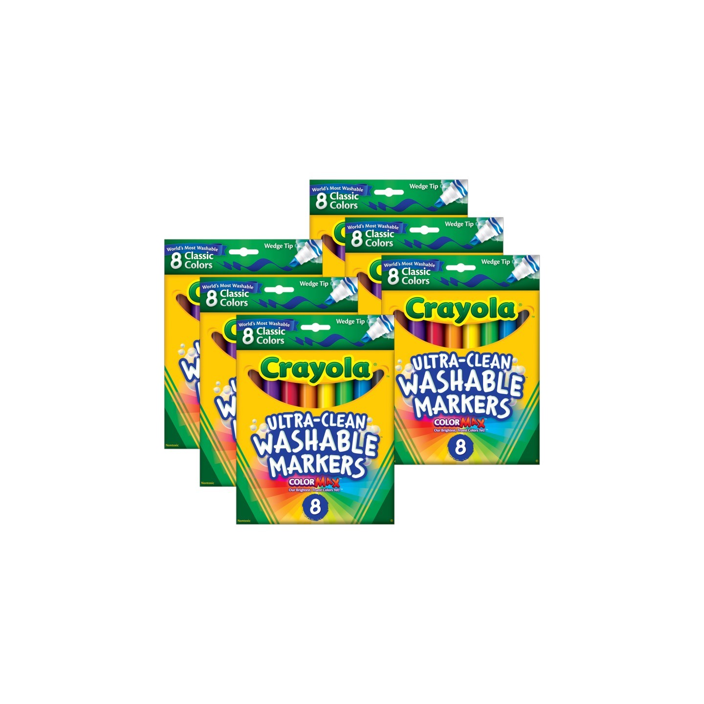 Crayola® Ultra-Clean Washable Markers, Wedge Tip, 8 Per Box, 6 Boxes