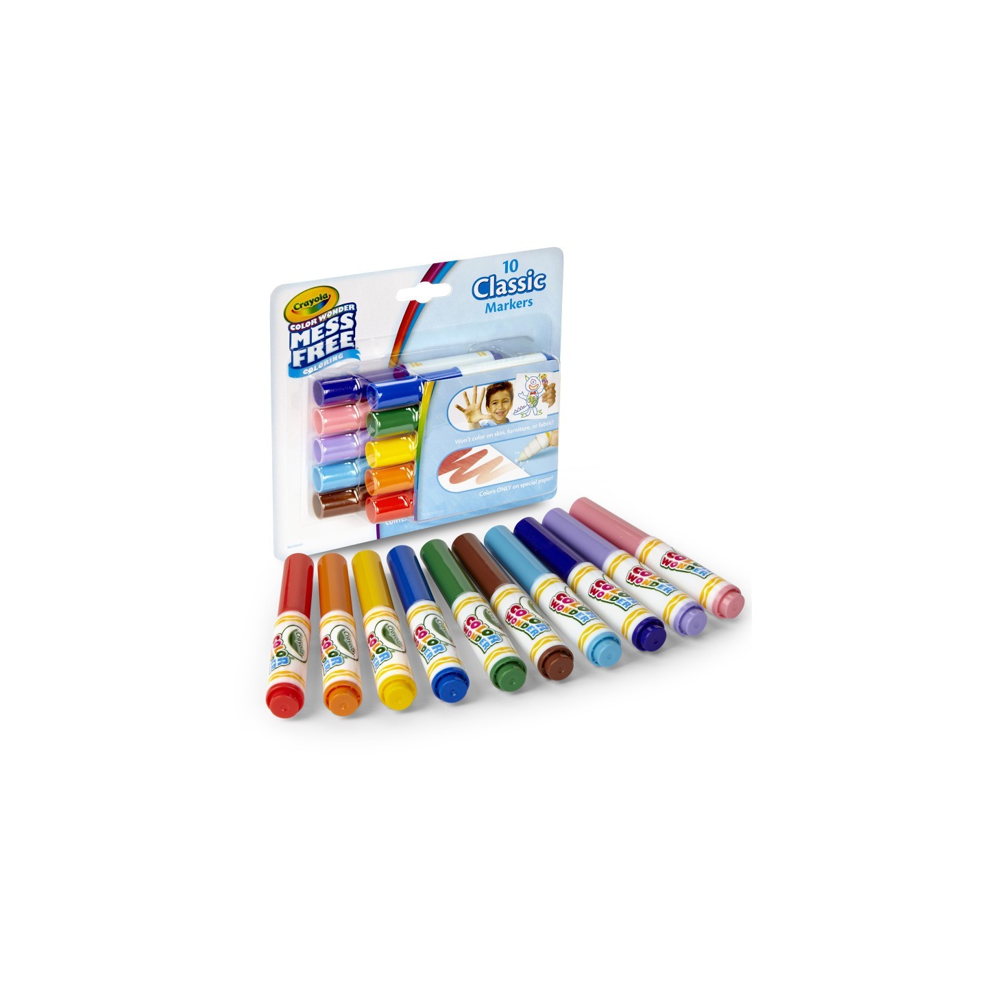 Crayola® Color Wonder Mess Free Mini Markers, Classic Colors, Pack of 10