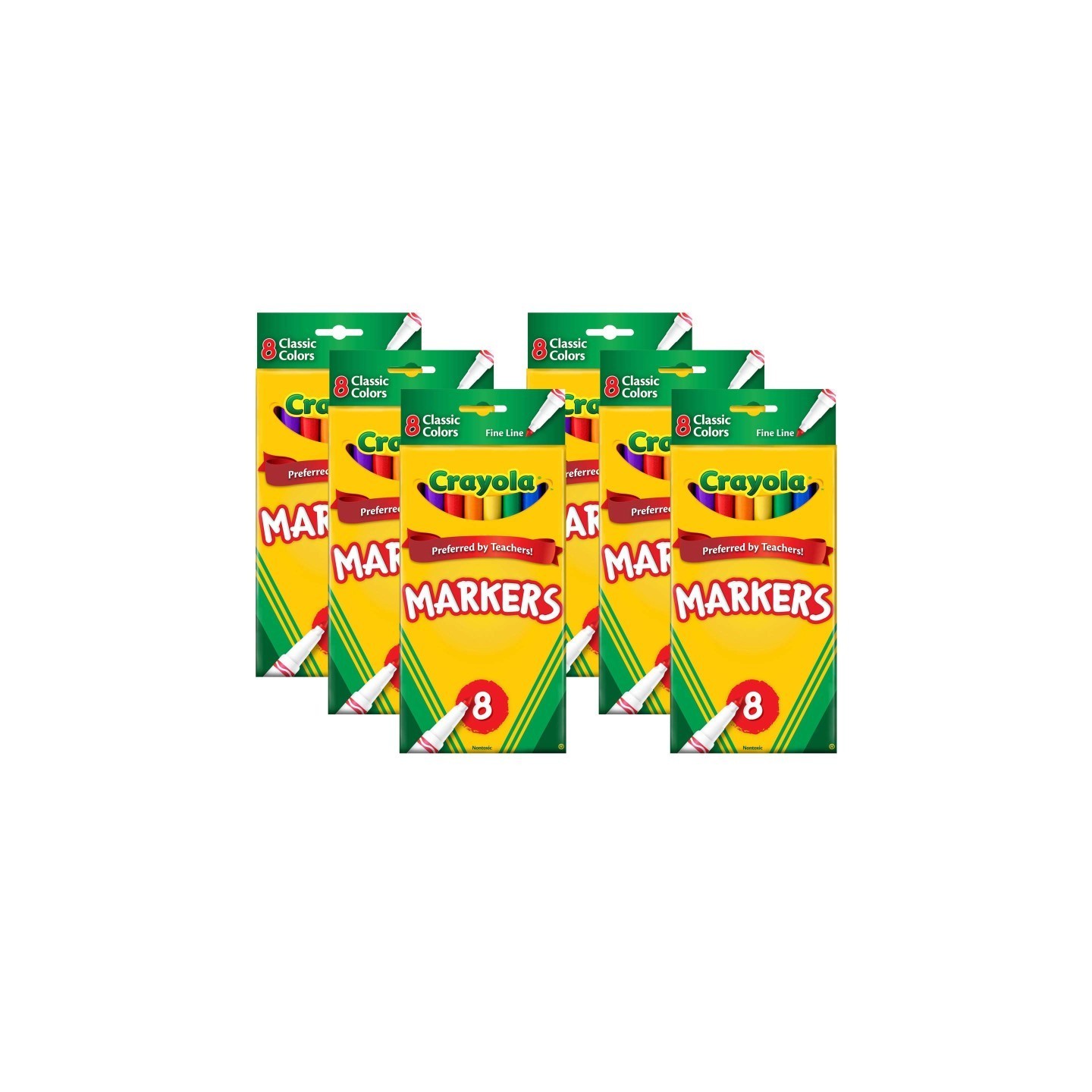 Crayola® Original Formula Markers, Fine Tip, Classic Colors, 8 Per Box, 6 Boxes