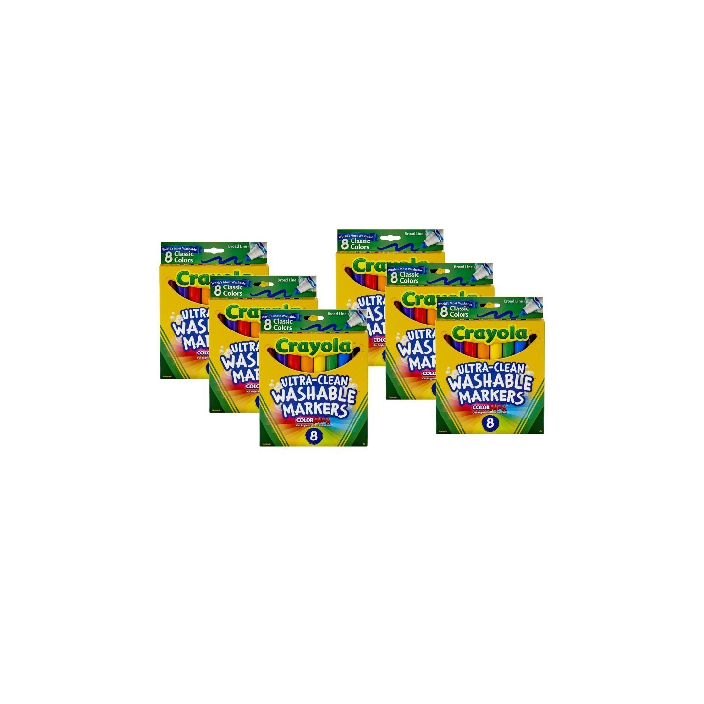 Crayola® Ultra-Clean Markers, Conical Tip, Classic Colors, 8 Per Box, 6 Boxes