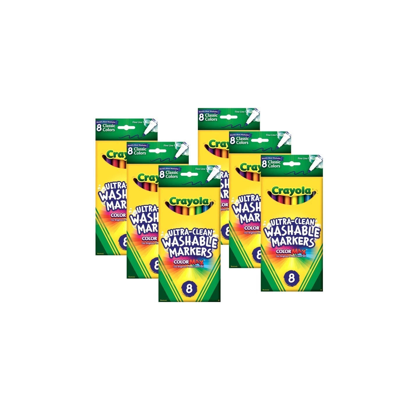 Crayola® Washable Formula Markers, Fine Tip, Classic Colors, 8 Per Box, 6 Boxes