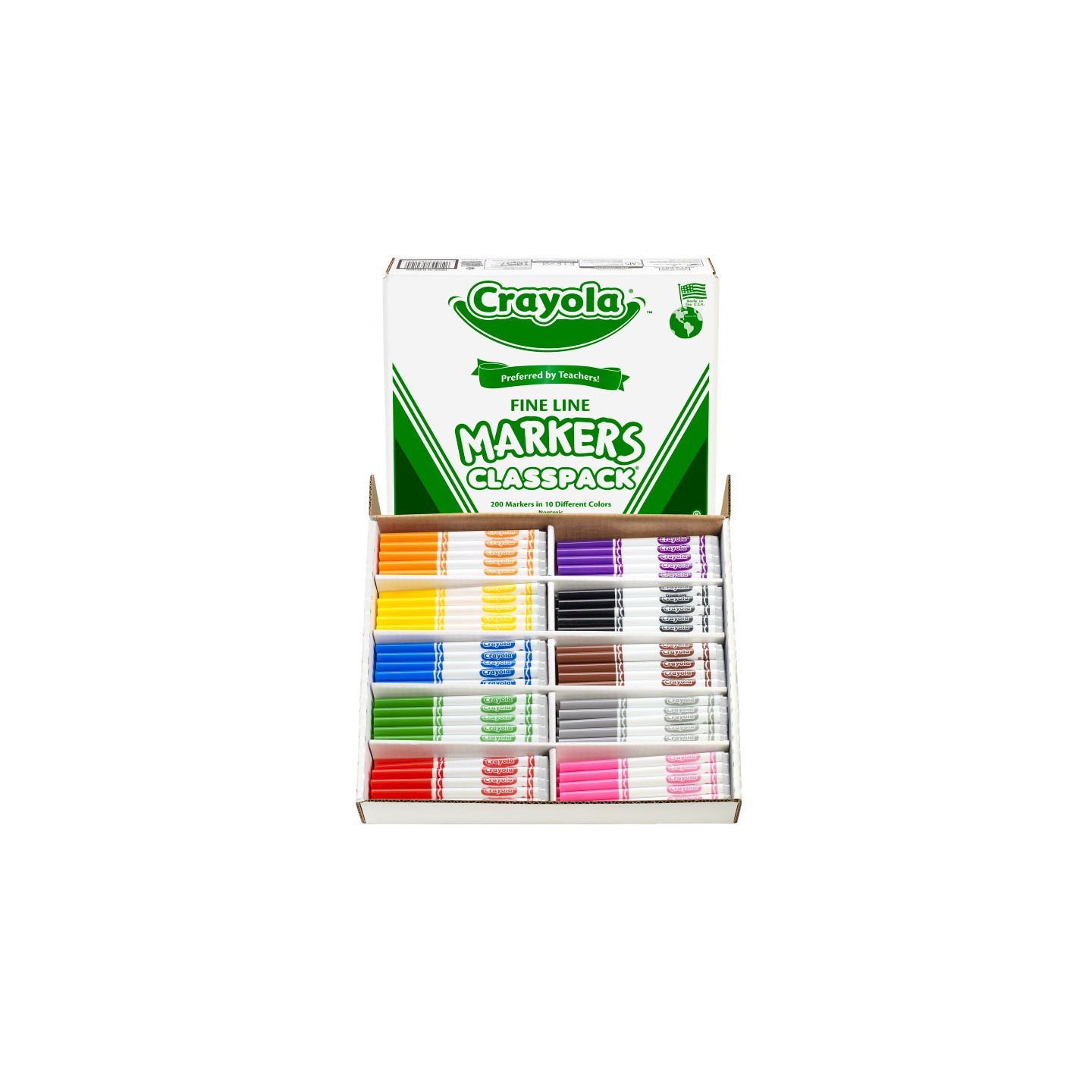 Crayola® Non-Washable Classpack Markers, Fine Point, 10 Colors, Pack of 200