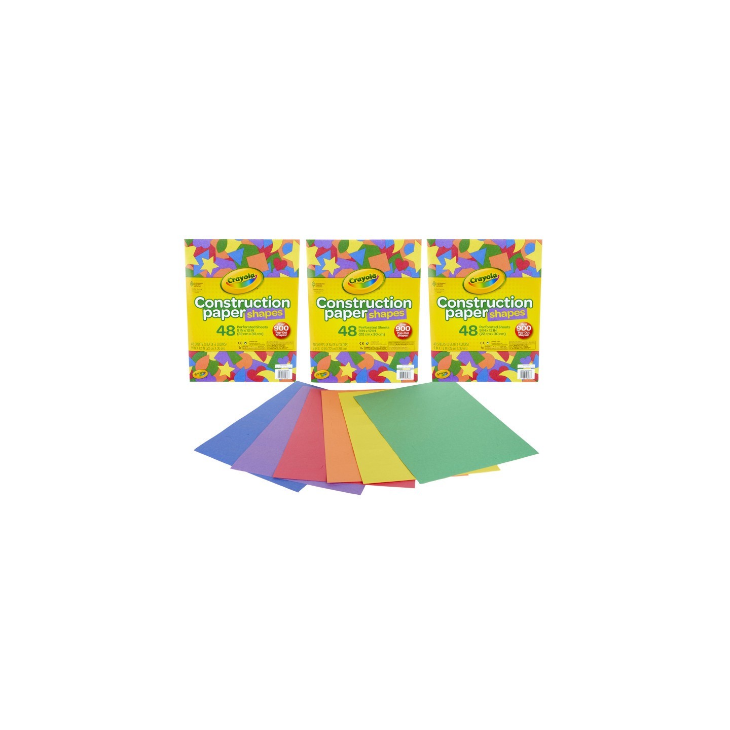 Crayola® Construction Paper Shapes, 48 Perforated Sheets Per Pack, 3 Packs