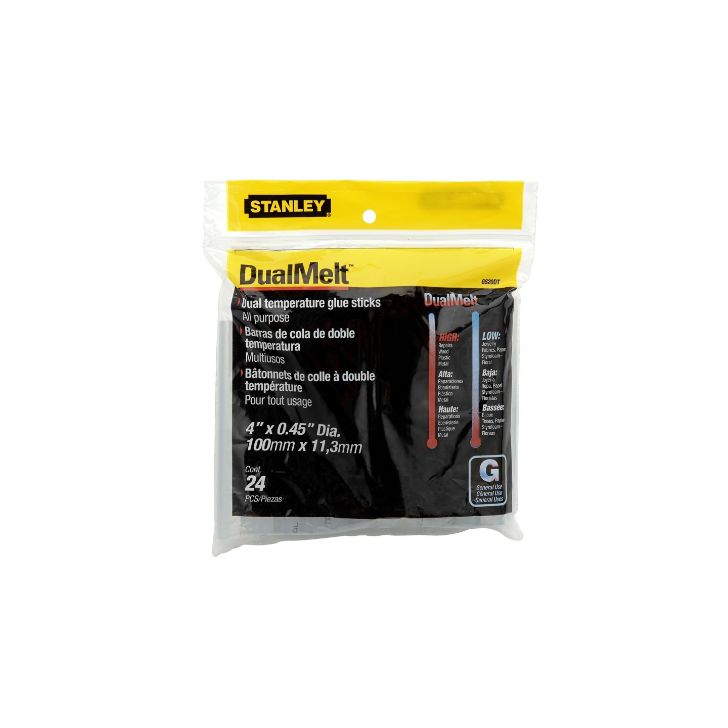 Stanley® Dual Temperature Glue Sticks, 7/16 in x 4 in, Pack of 24