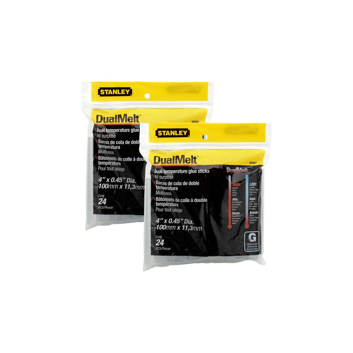 Stanley® Dual Temperature Glue Sticks, 7/16 in x 4 in, 24 Per Pack, 2 Packs