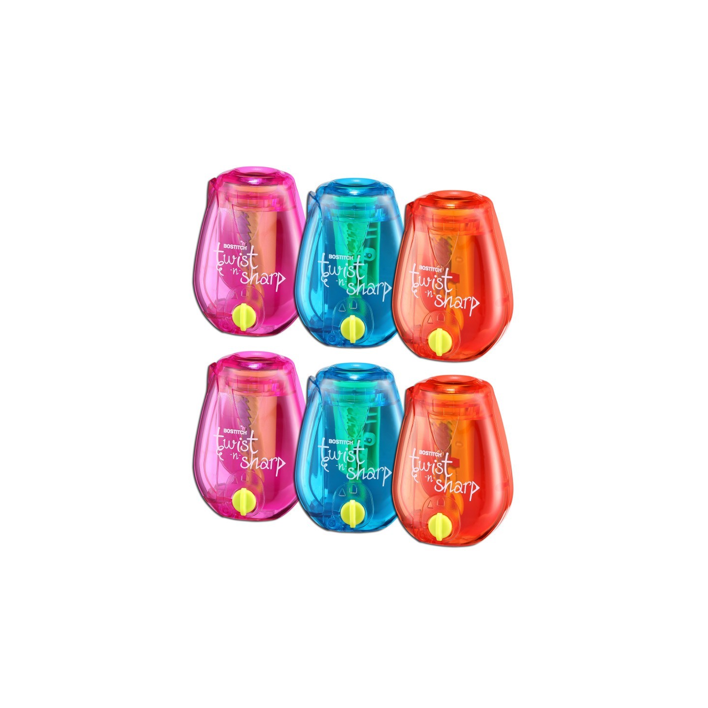 Bostitch Twist-n-Sharp™ Kids Pencil Sharpener, Assorted Colors, Pack of 6
