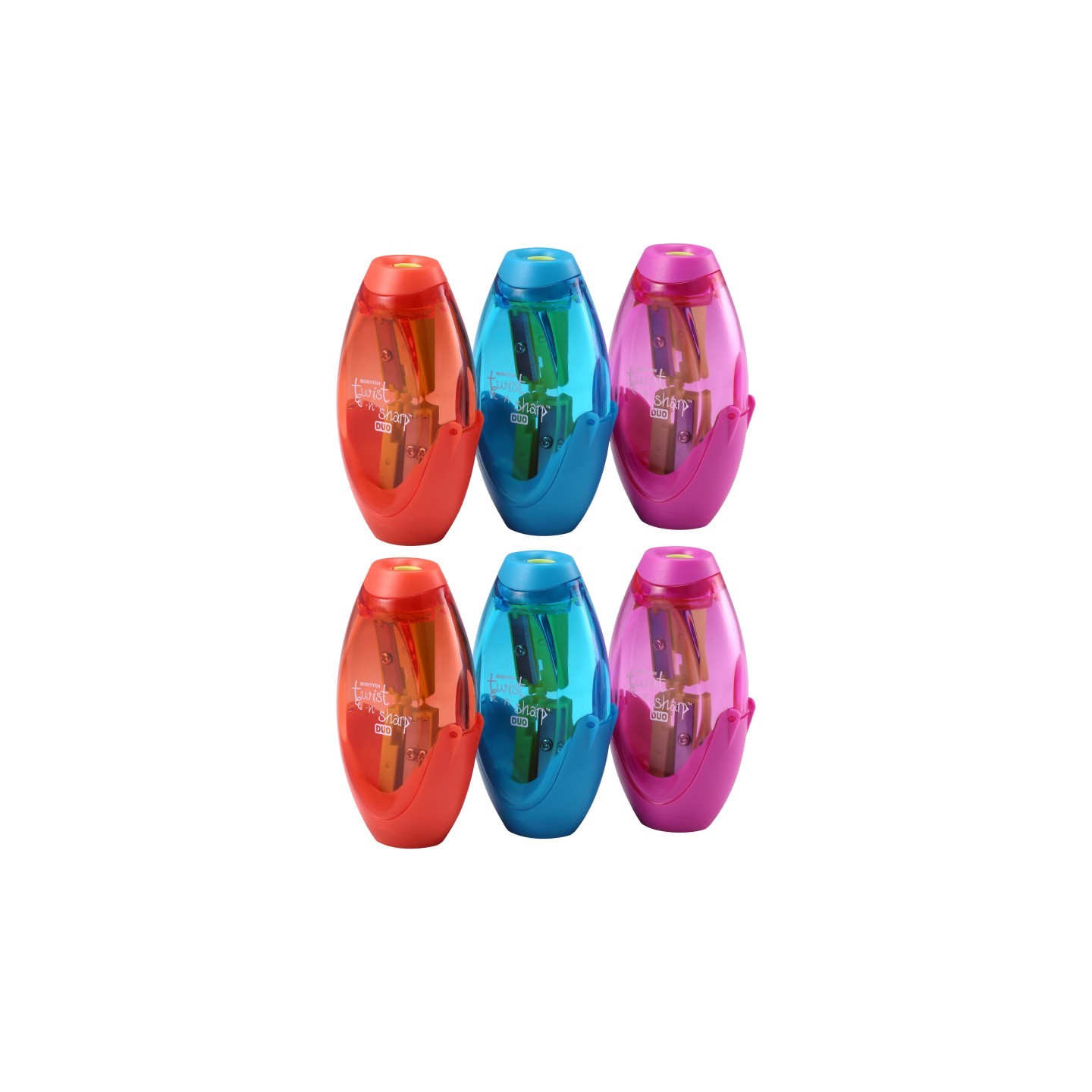 Bostitch Twist-n-Sharp™ Duo Pencil Sharpener, Assorted Colors, Pack of 6