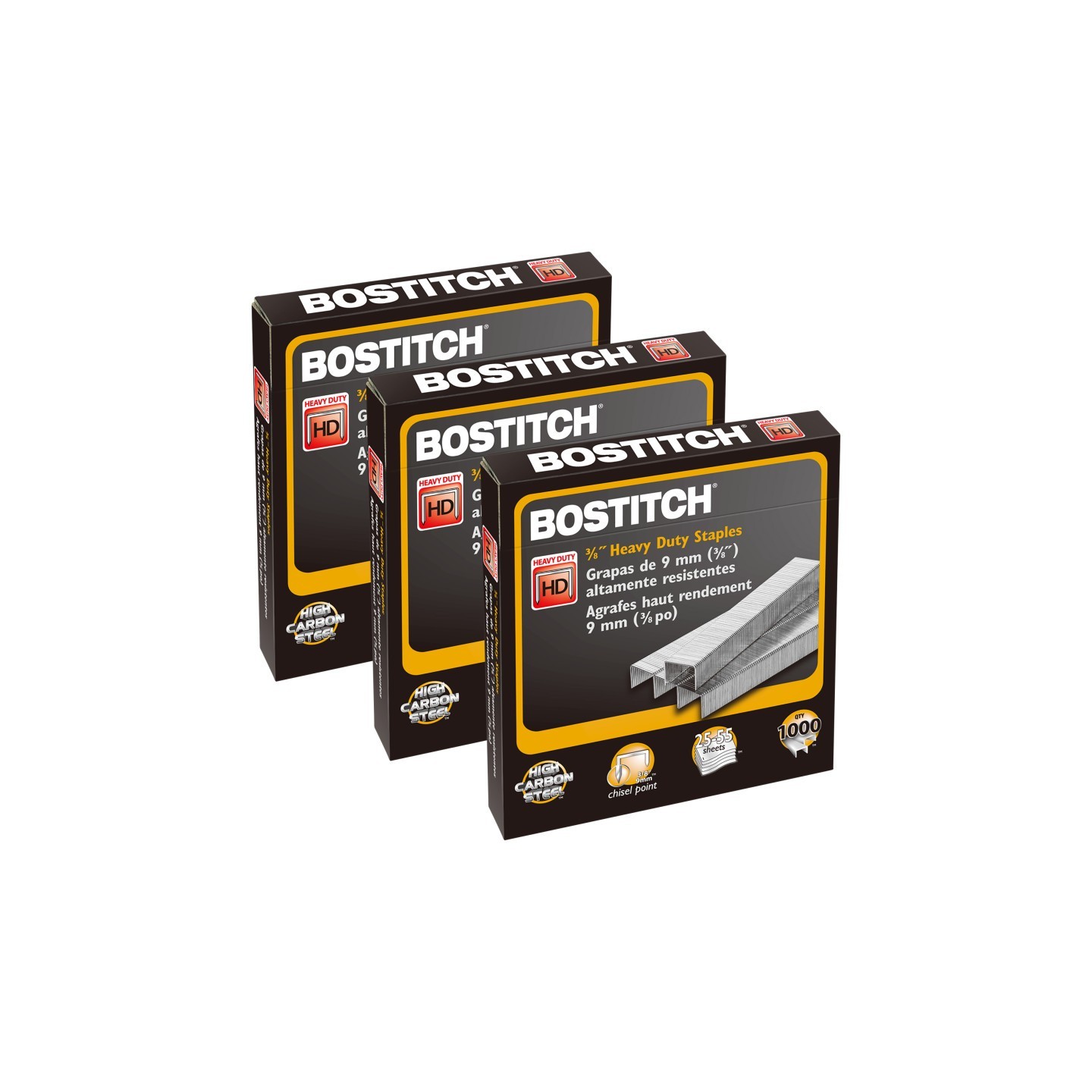 Bostitch Premium Heavy Duty Staples, 3/8", 1000 Per Pack, 3 Packs