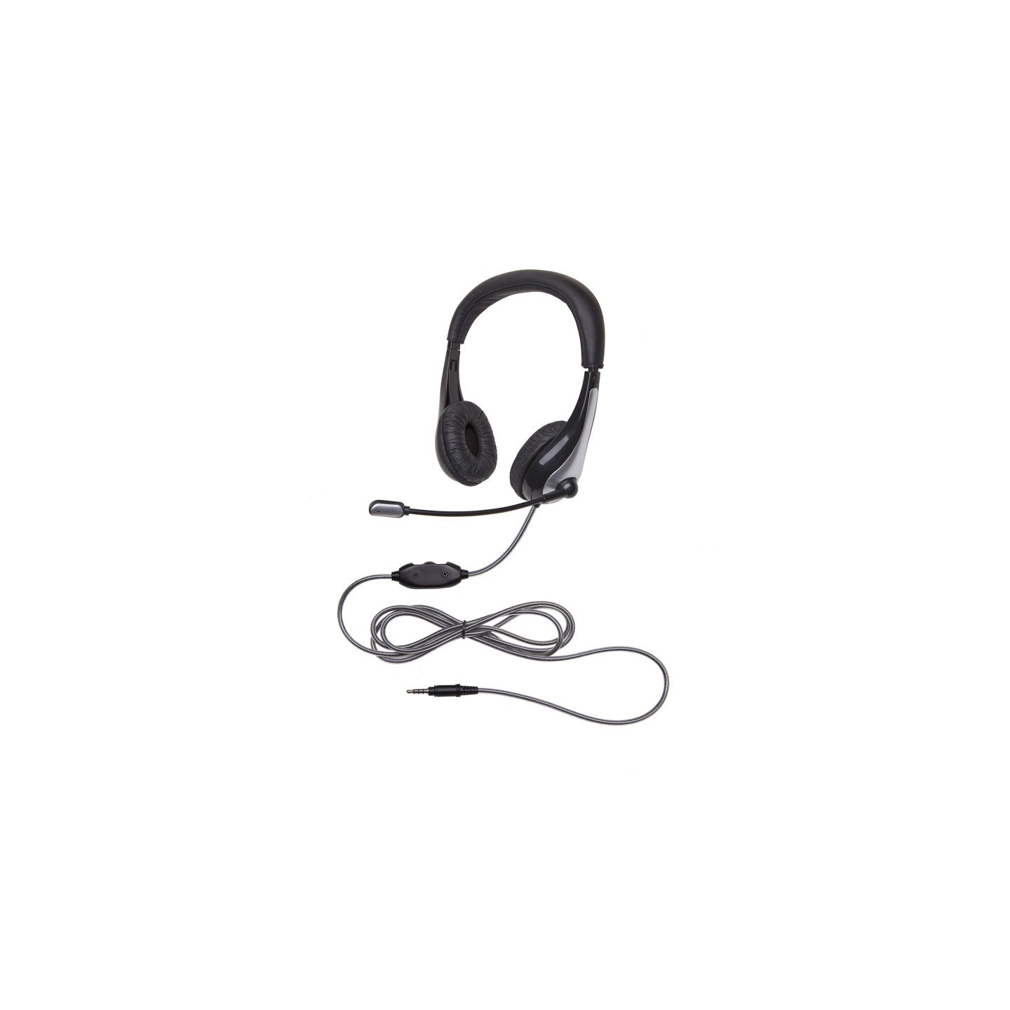 Califone NeoTech 1025MT Mid-Weight, On-Ear Stereo Headset with Gooseneck Microphone, 3.5mm Plug, Black/Silver