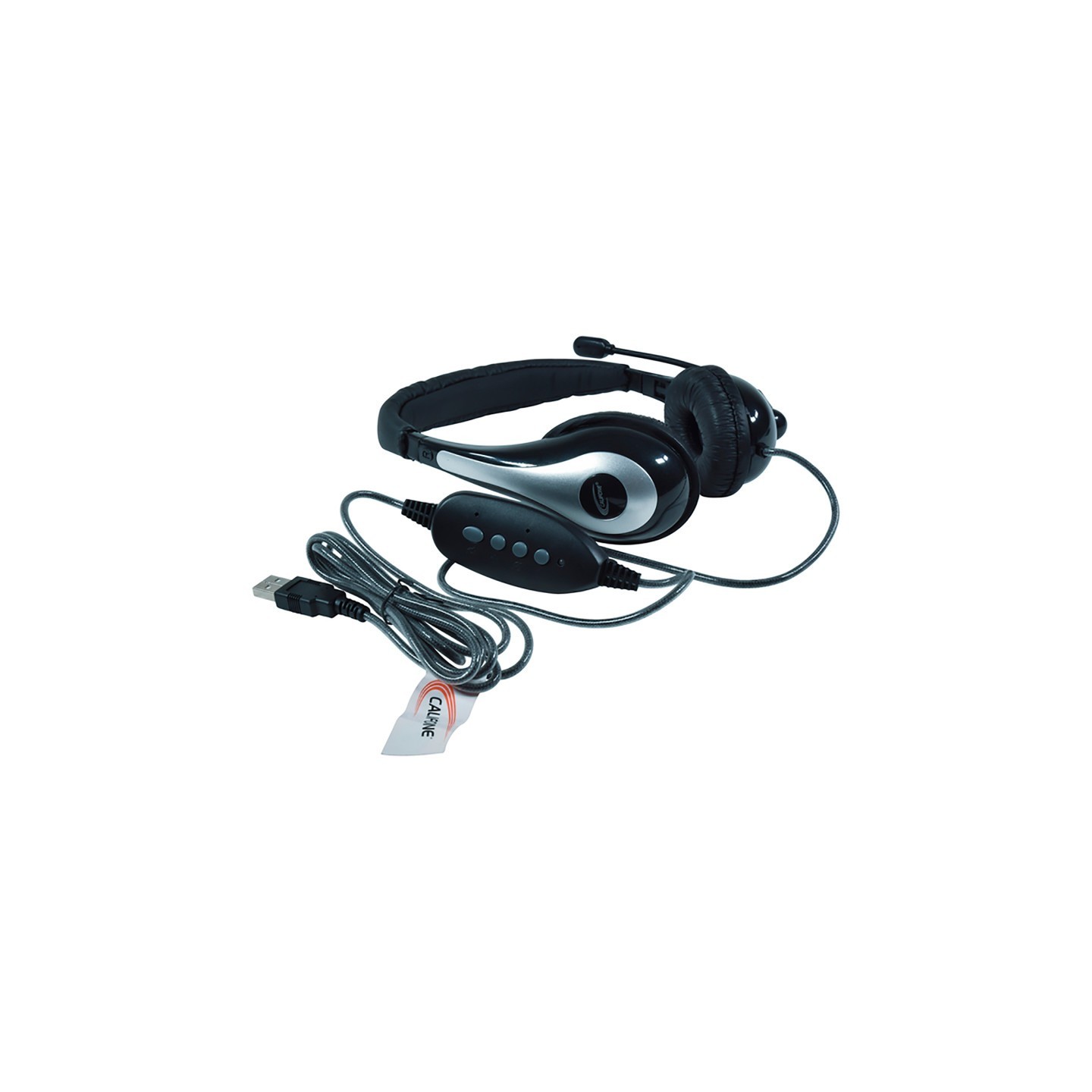 Califone NeoTech 1025MUSB On-Ear Stereo Headset with Gooseneck Microphone, USB Plug, Black/Silver