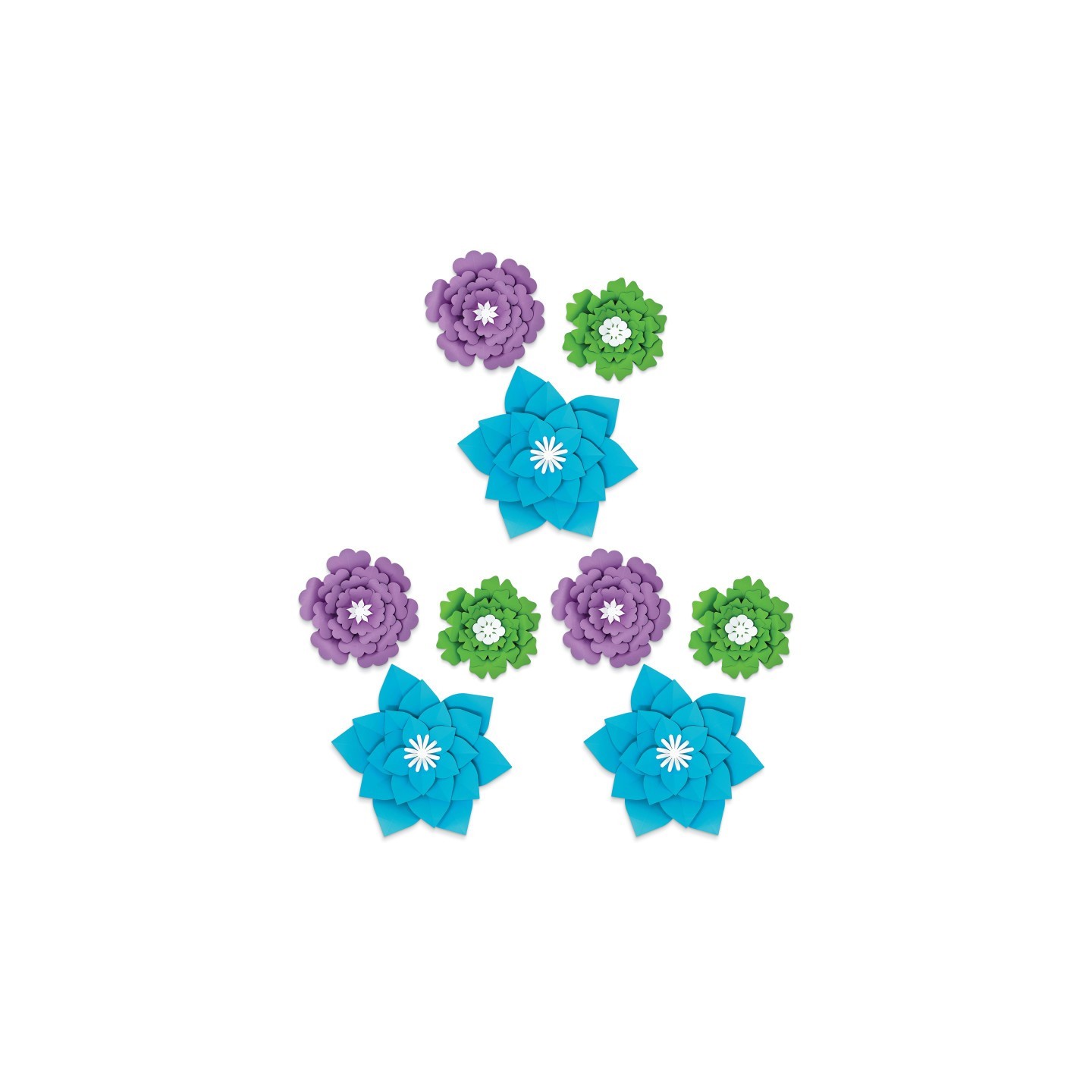 Happily Ever Elementary Creatively Inspired Blue, Purple, Green Flowers Dimensional Accent, 3 Per Set, 3 Sets