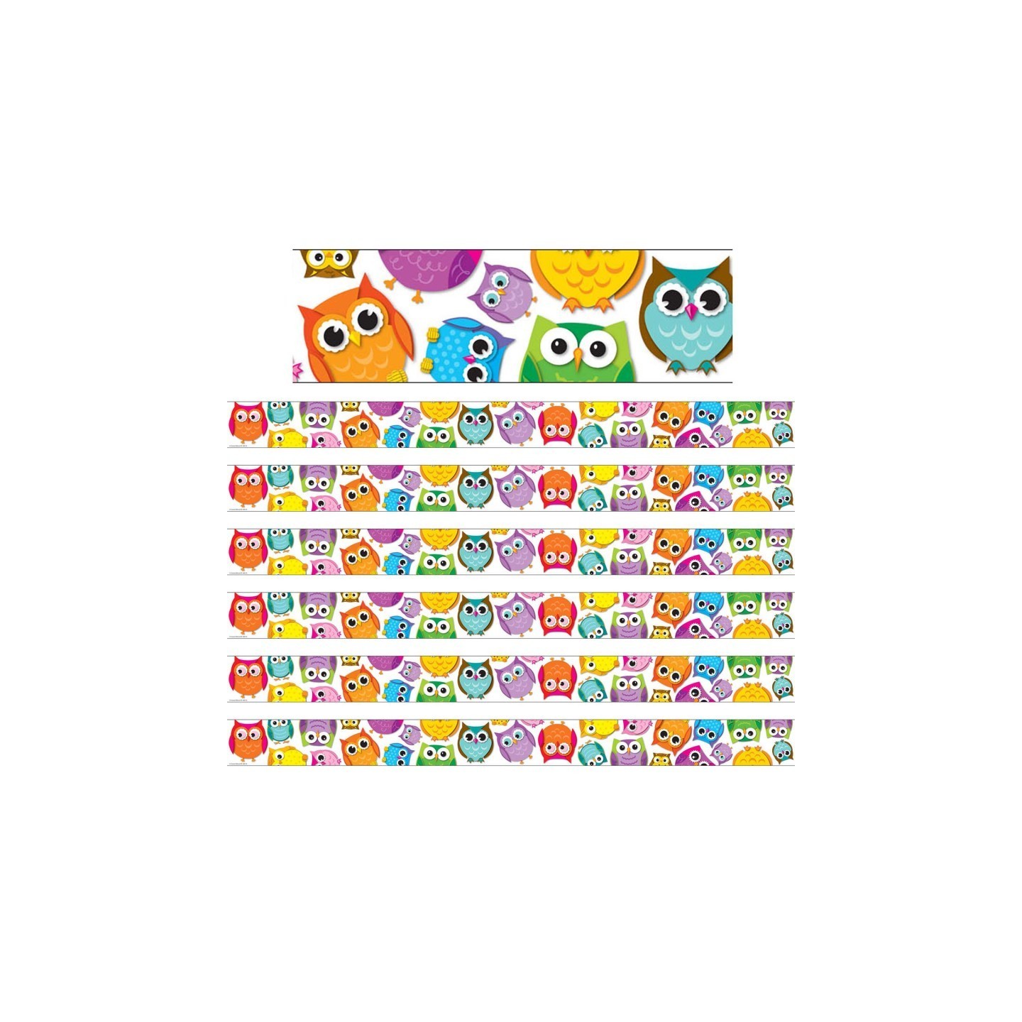 Carson Dellosa Education Colorful Owls Straight Border, 36 Feet Per Pack, 6 Packs