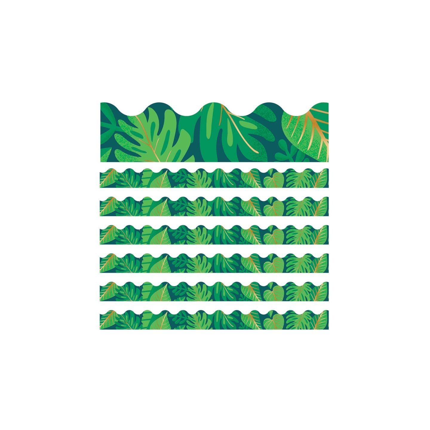 Carson Dellosa Education One World Tropical Leaves Scalloped Border, 39 Feet Per Pack, 6 Packs