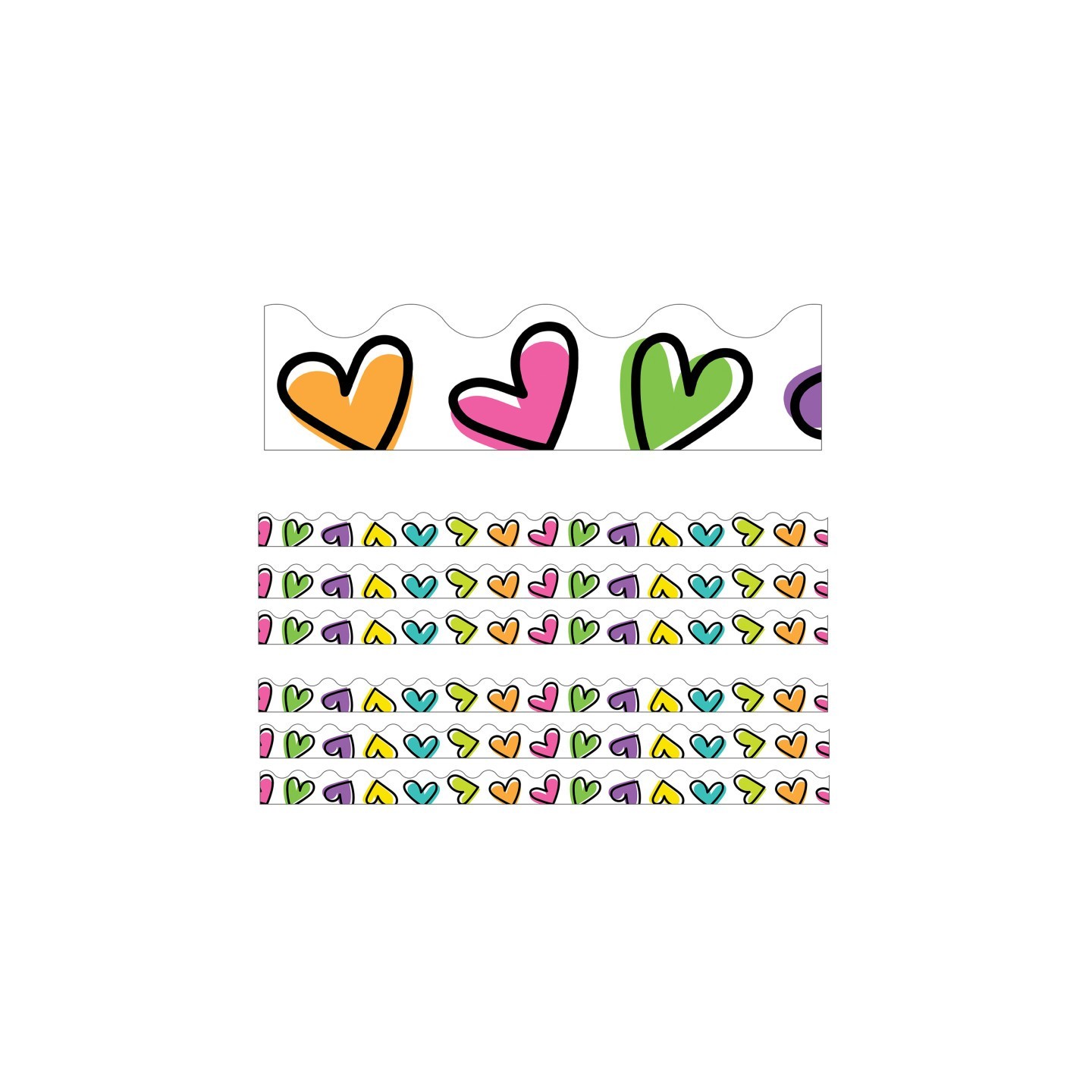 Carson Dellosa Education Kind Vibes Doodle Hearts Scalloped Borders, 39 Feet Per Pack, 6 Packs