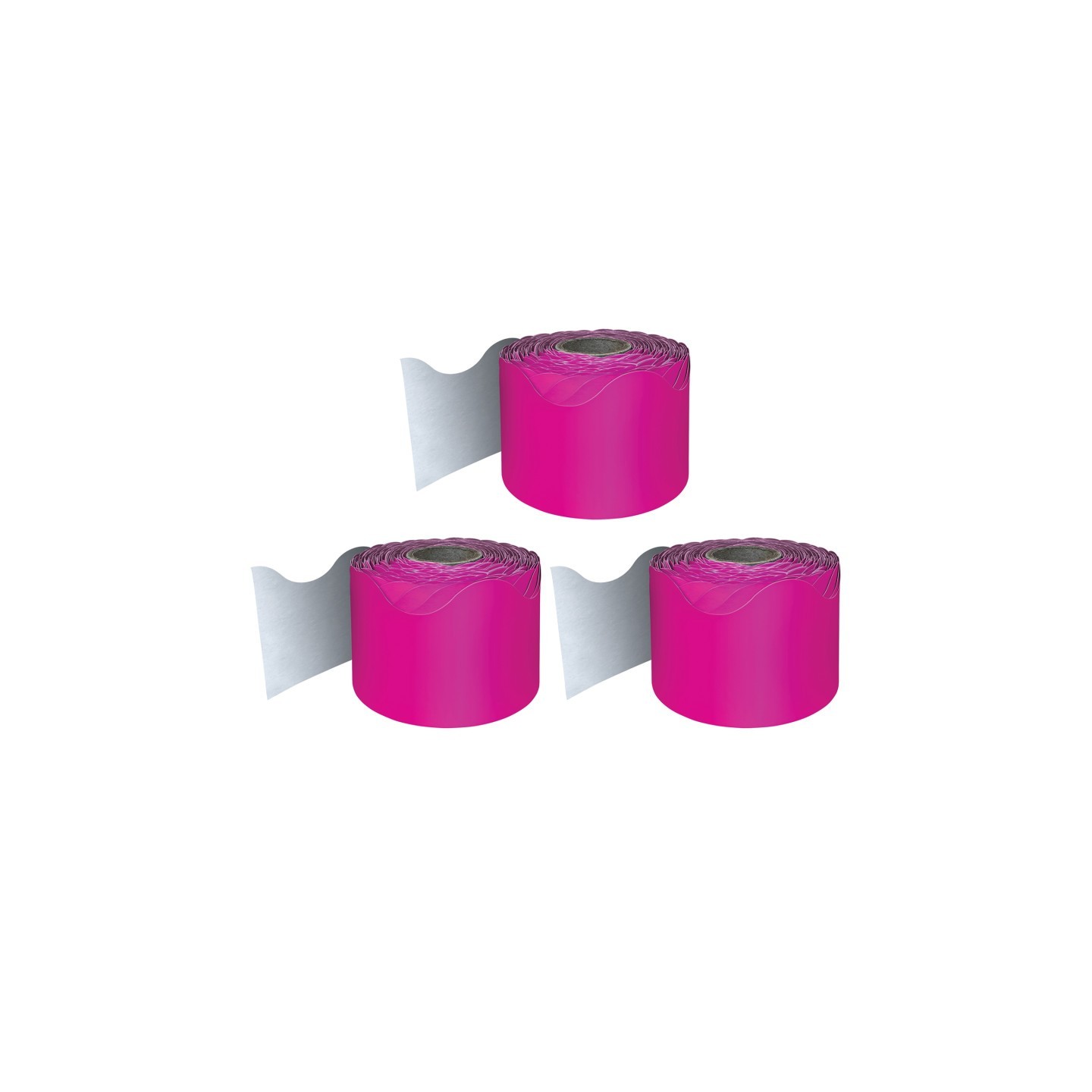 Carson Dellosa Education Hot Pink Rolled Scalloped Border, 65 Feet Per Roll, Pack of 3