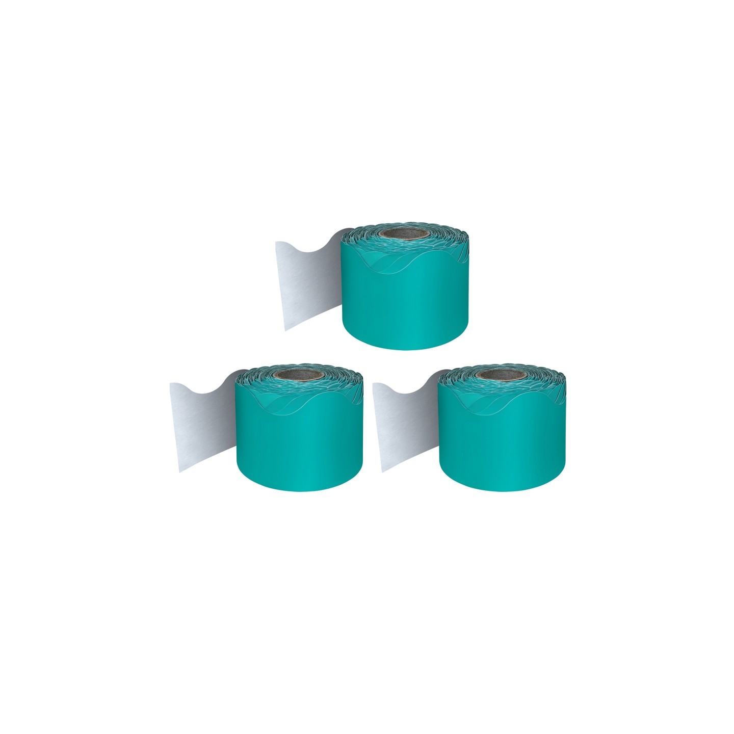 Carson Dellosa Education Teal Rolled Scalloped Border, 65 Feet Per Roll, Pack of 3
