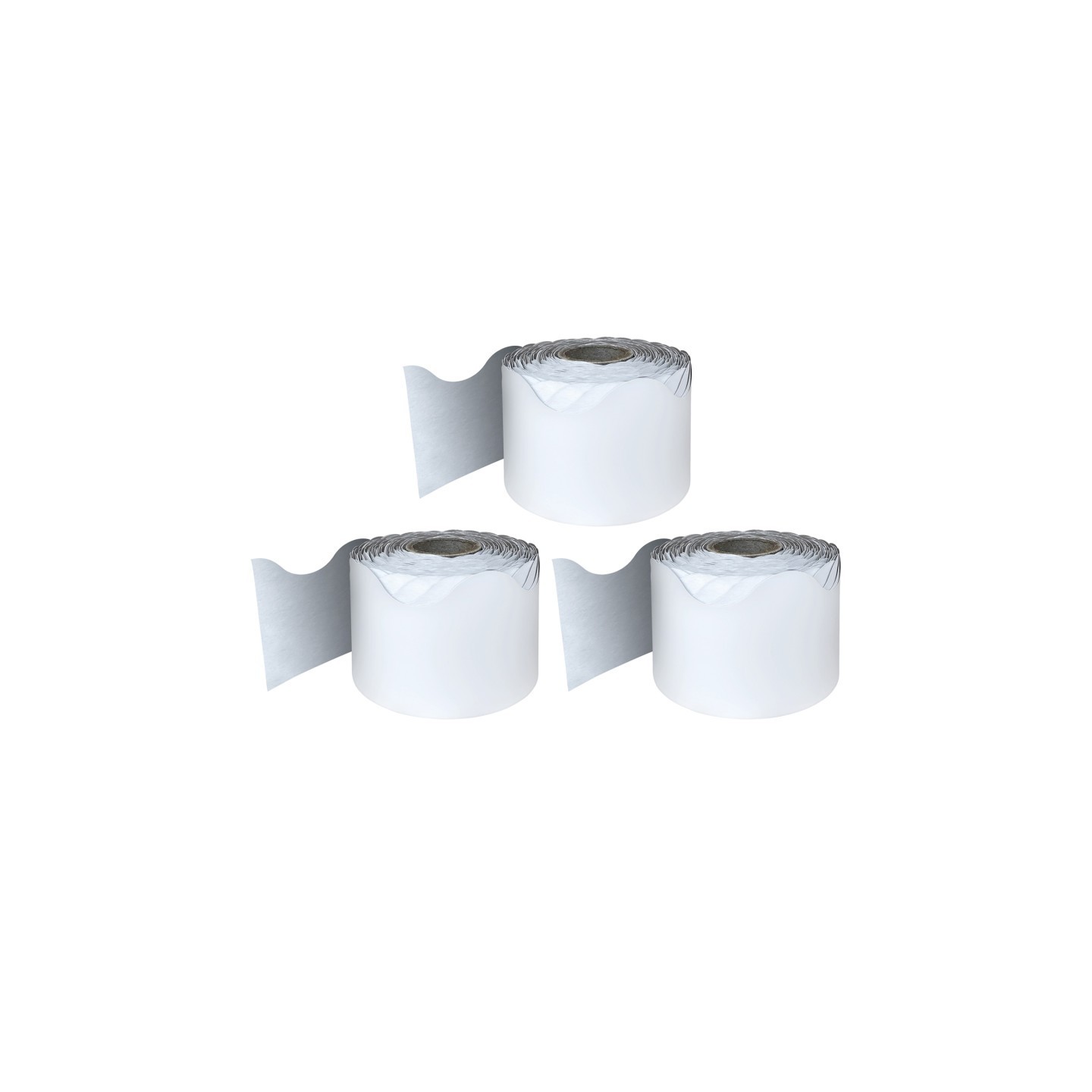 Carson Dellosa Education White Rolled Scalloped Border, 2-1/4 Inch x 65 Feet Per Roll, Pack of 3