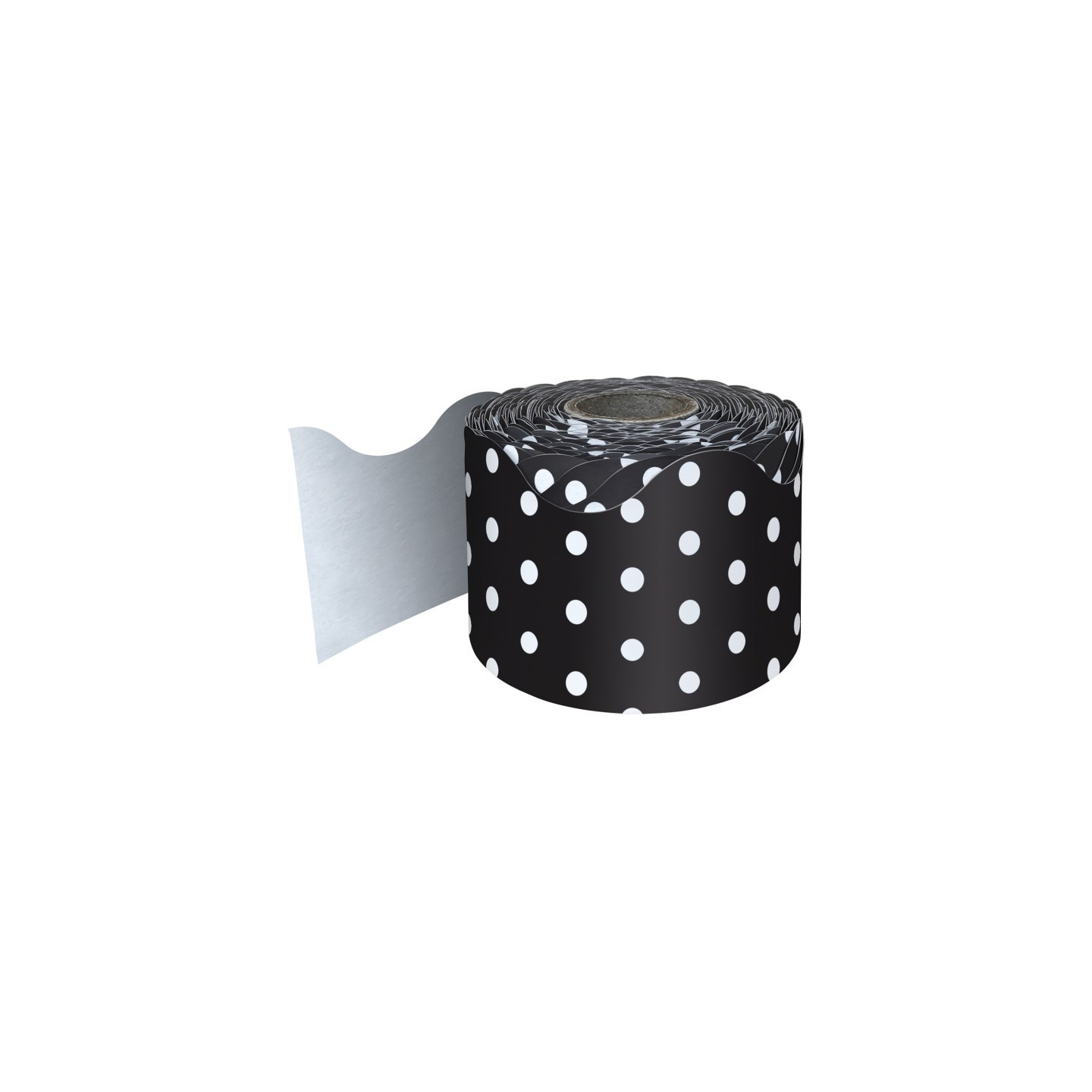Carson Dellosa Education Black with White Polka Dots Rolled Scalloped Border, 65 Feet