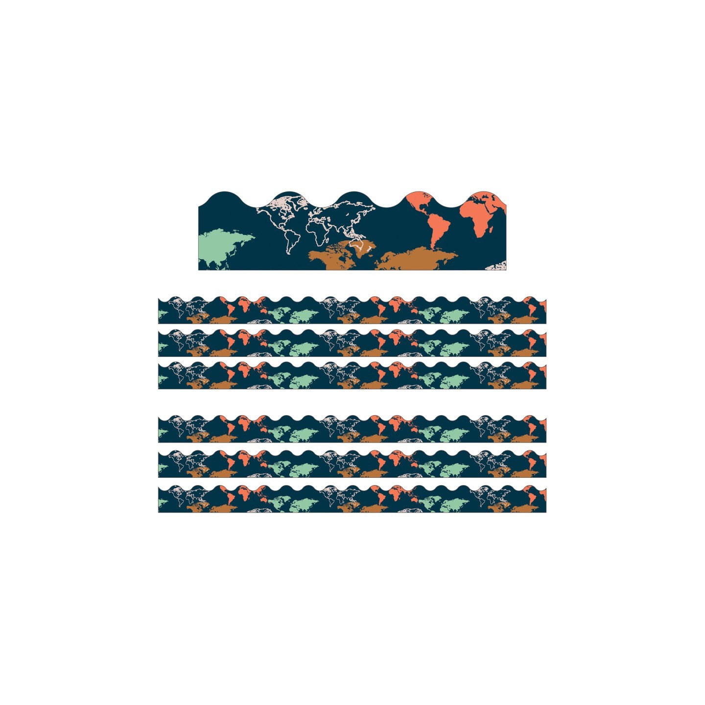 Carson Dellosa Education Let's Explore World Map Scalloped Border, 39 Feet Per Pack, 6 Packs