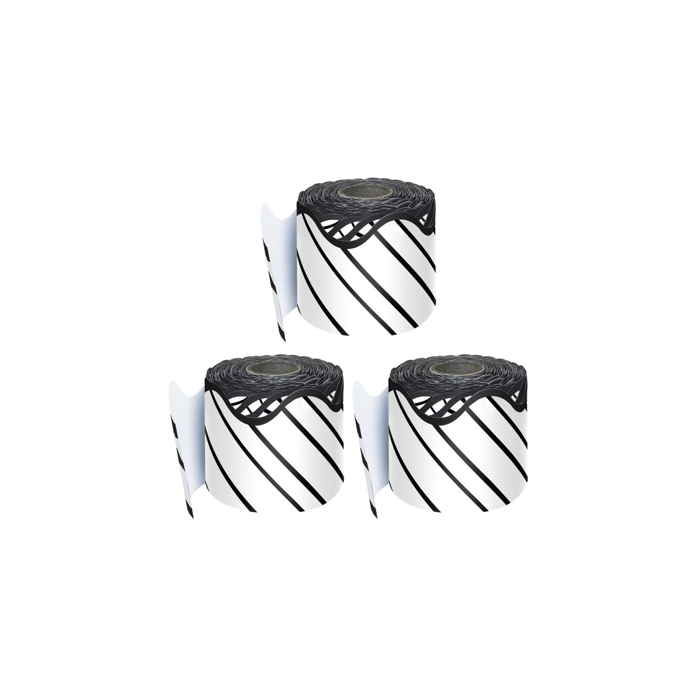 Carson Dellosa Education Kind Vibes Black & White Stripes Rolled Scalloped Border, 65 Feet Per Roll, Pack of 3