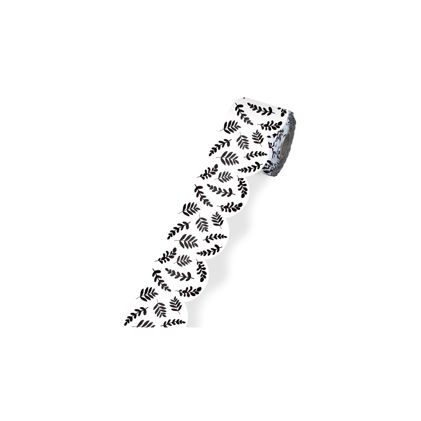 Carson Dellosa Education White with Black Leaves Rolled Scalloped Borders, 65 Feet