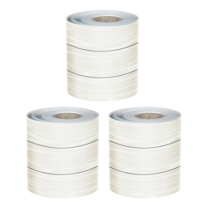 Carson Dellosa Education White Wood Grain Rolled Straight Borders, 65 Feet Per Roll, Pack of 3