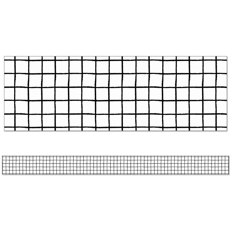 Happily Ever Elementary Creatively Inspired Black & White Grid Straight Borders, 36 Feet