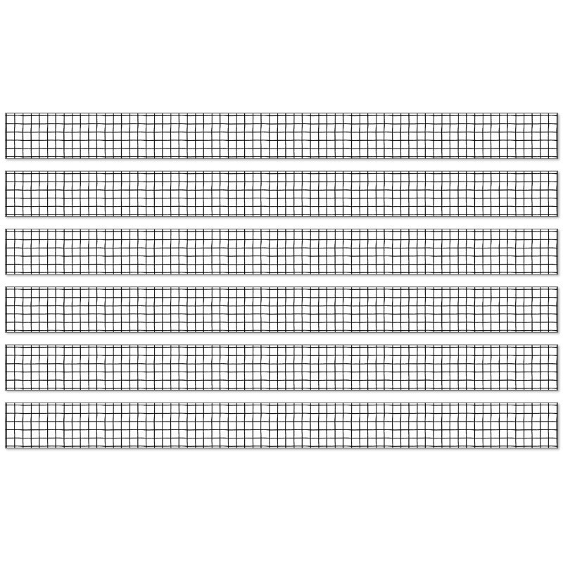 Happily Ever Elementary Creatively Inspired Black & White Grid Straight Borders, 36 Feet Per Pack, 6 Packs