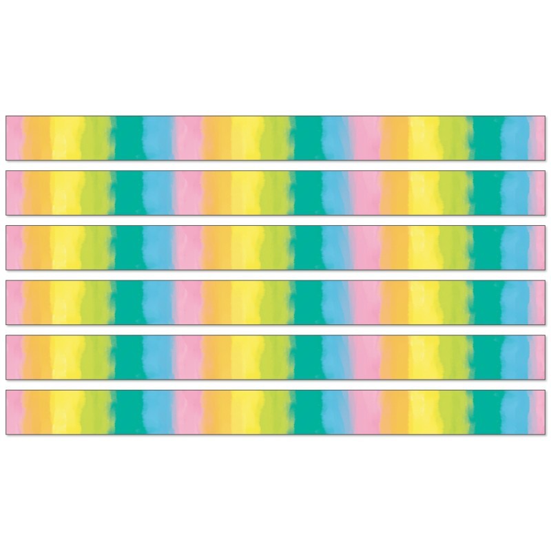 Happily Ever Elementary Creatively Inspired Watercolor Straight Borders, 36 Feet Per Pack, 6 Packs